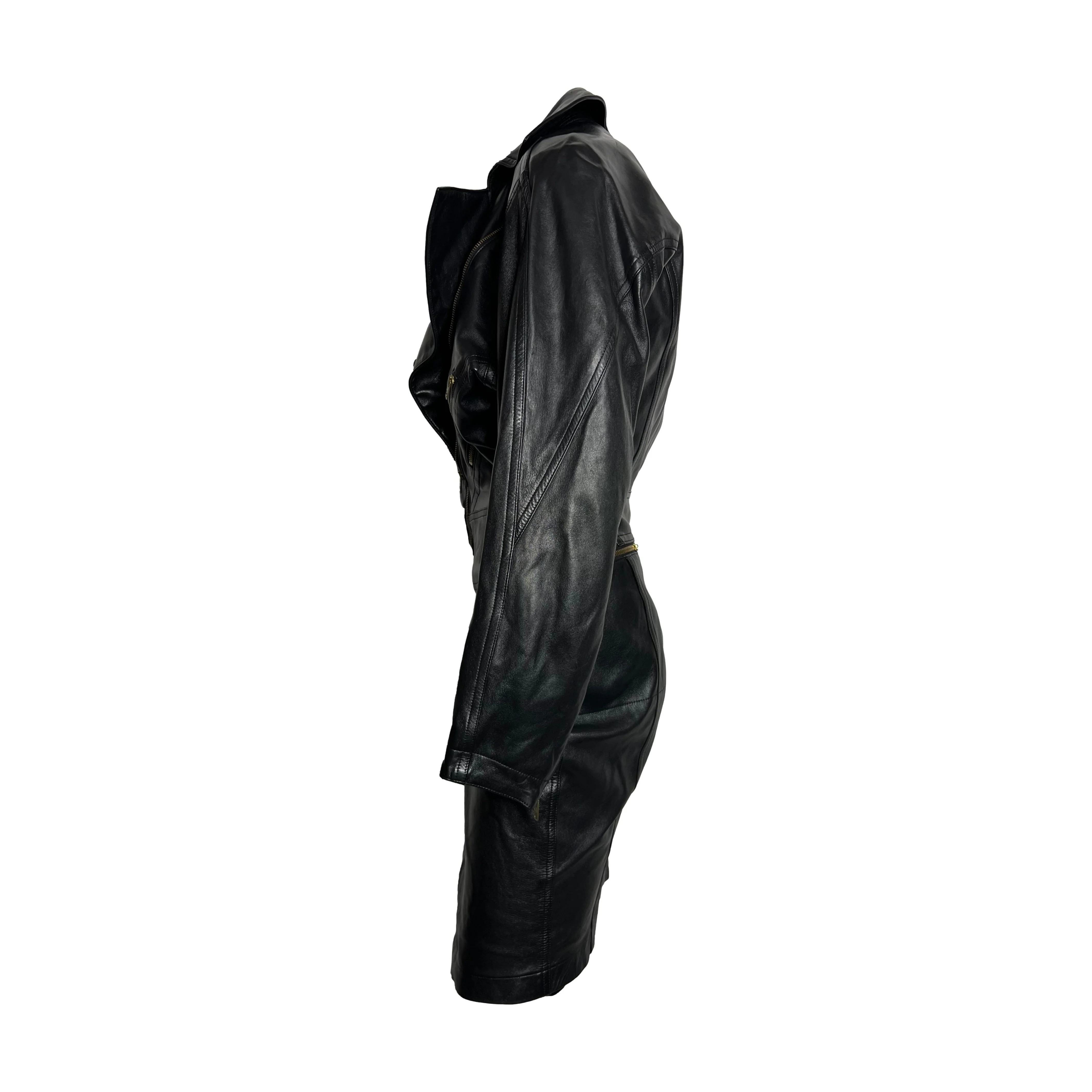 Alaia Black Leather Motorcycle Zipper Dress - Image 3