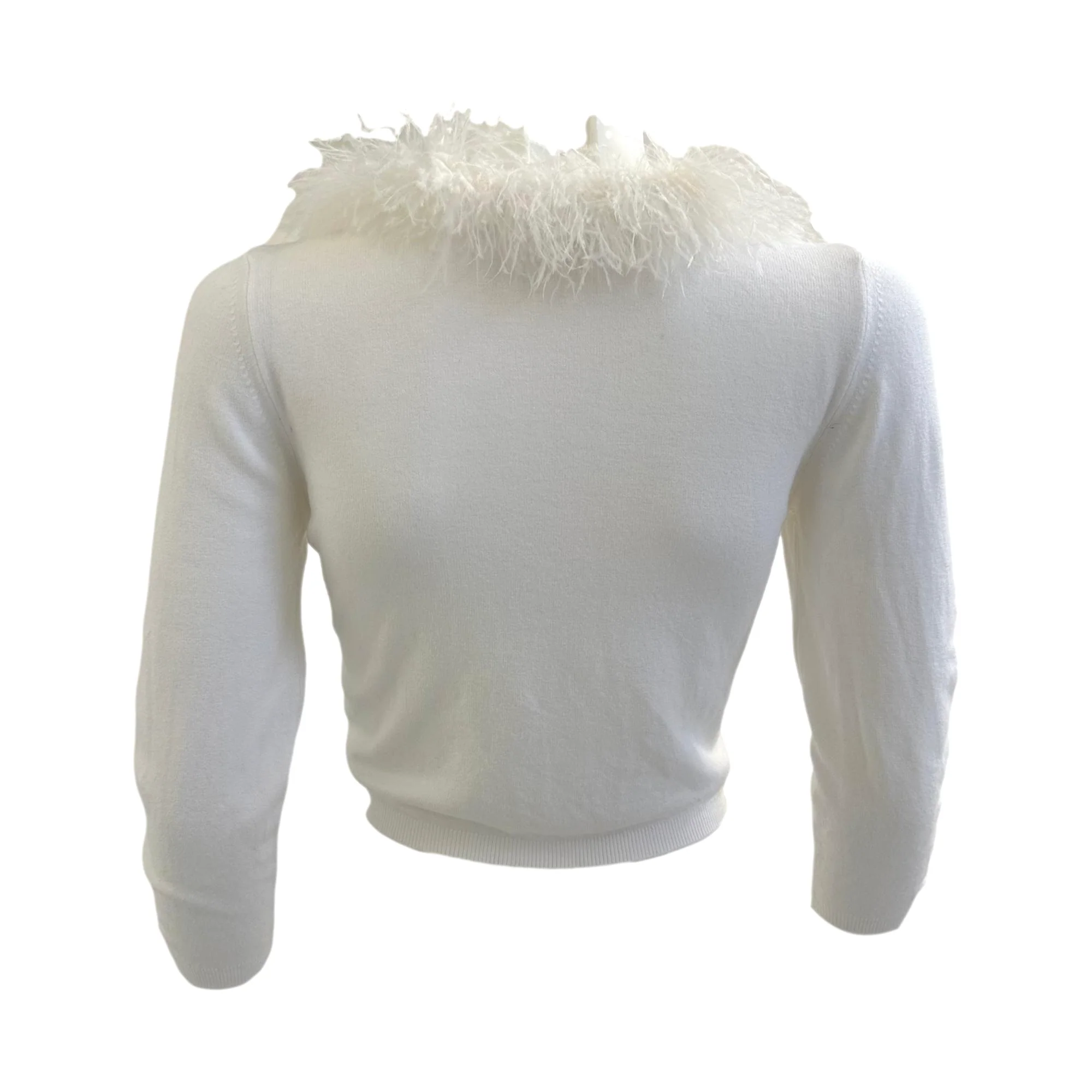 Blumarine Ivory Feather Cropped Cardigan - Image 2