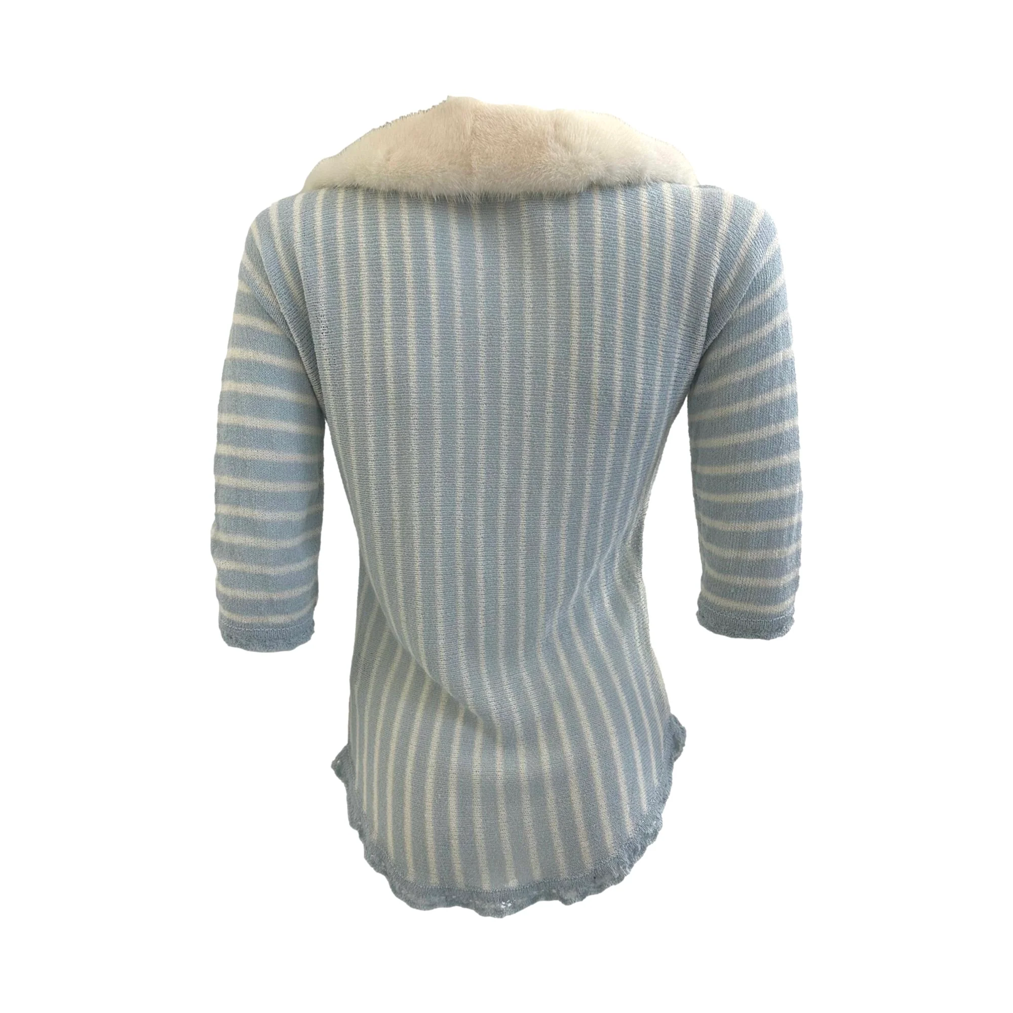 Blumarine Powder Blue Stripe Knit Fur Cardigan - Image 2