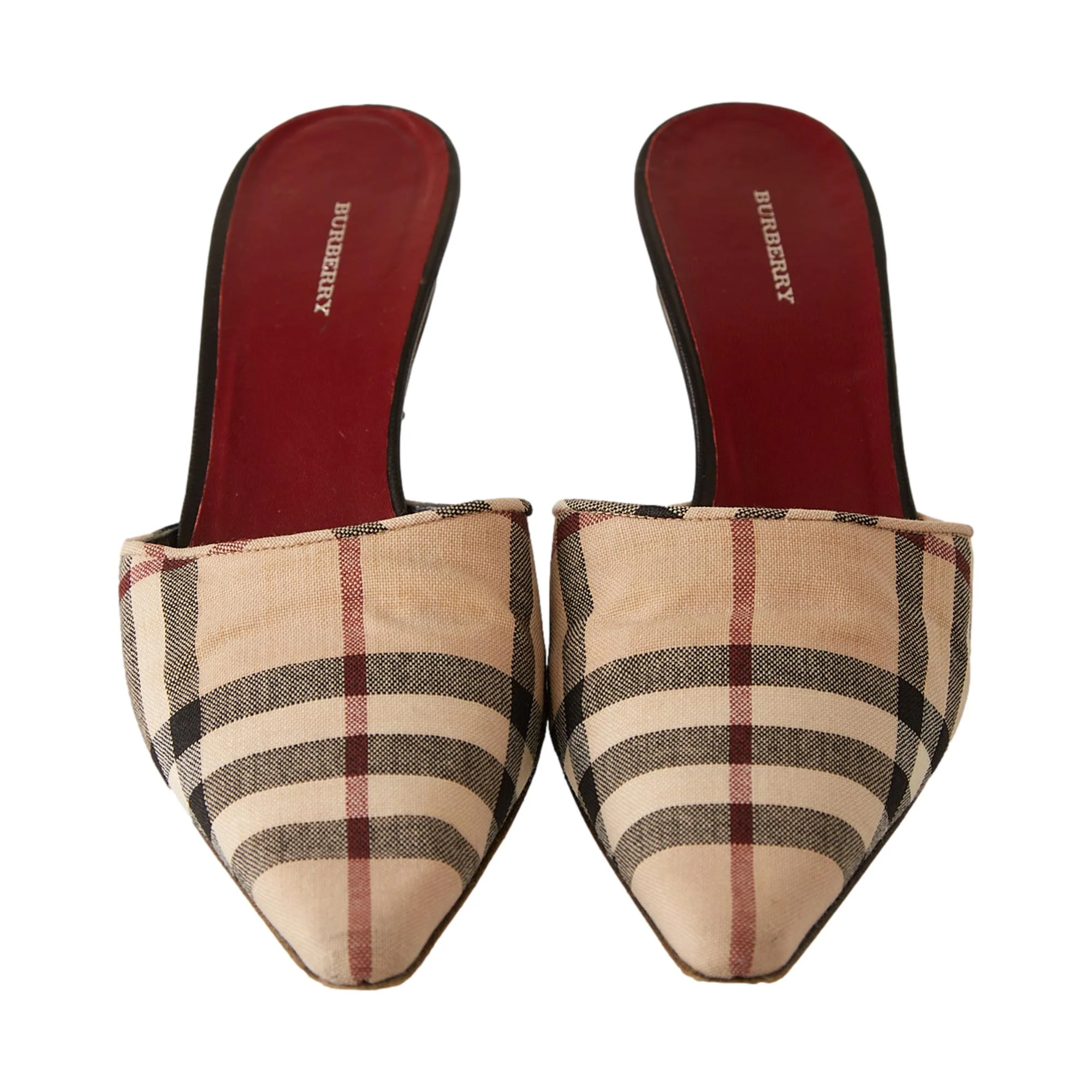 Burberry Tan Plaid Print Mules - Image 2