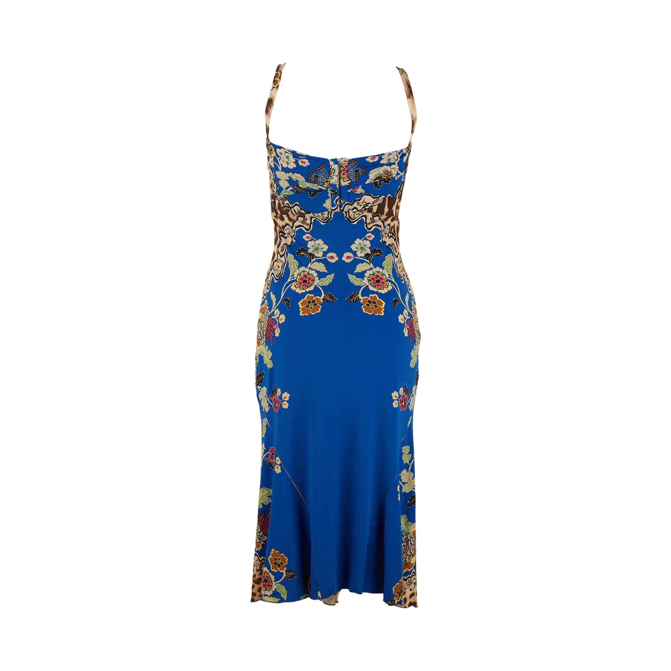 Roberto Cavalli Blue Floral Print Tie Dress - Image 2