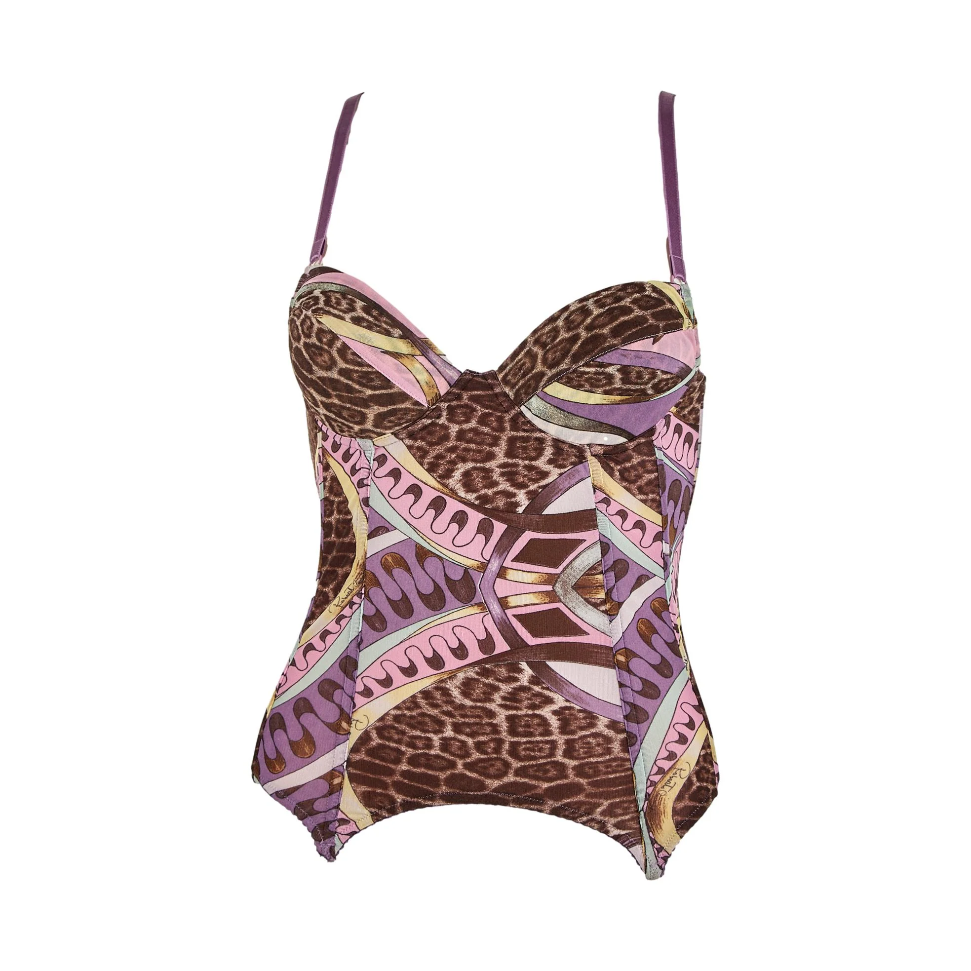 Roberto Cavalli Purple Animal Print Corset