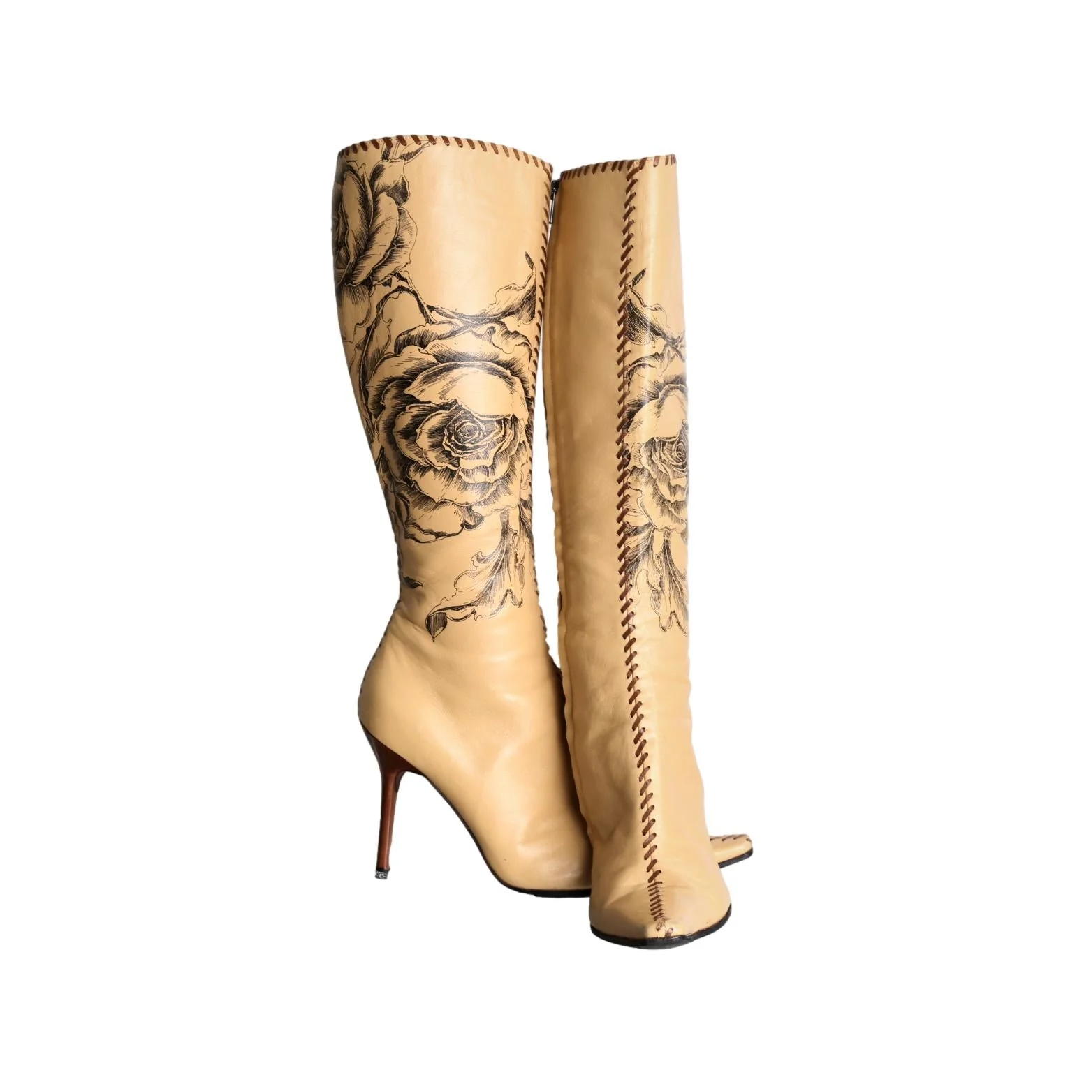 Roberto Cavalli Tan Floral Leather Boot - Image 2