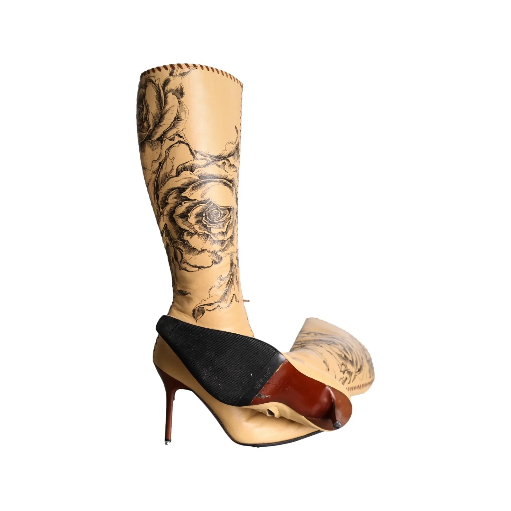 Roberto Cavalli Tan Floral Leather Boot - Image 3