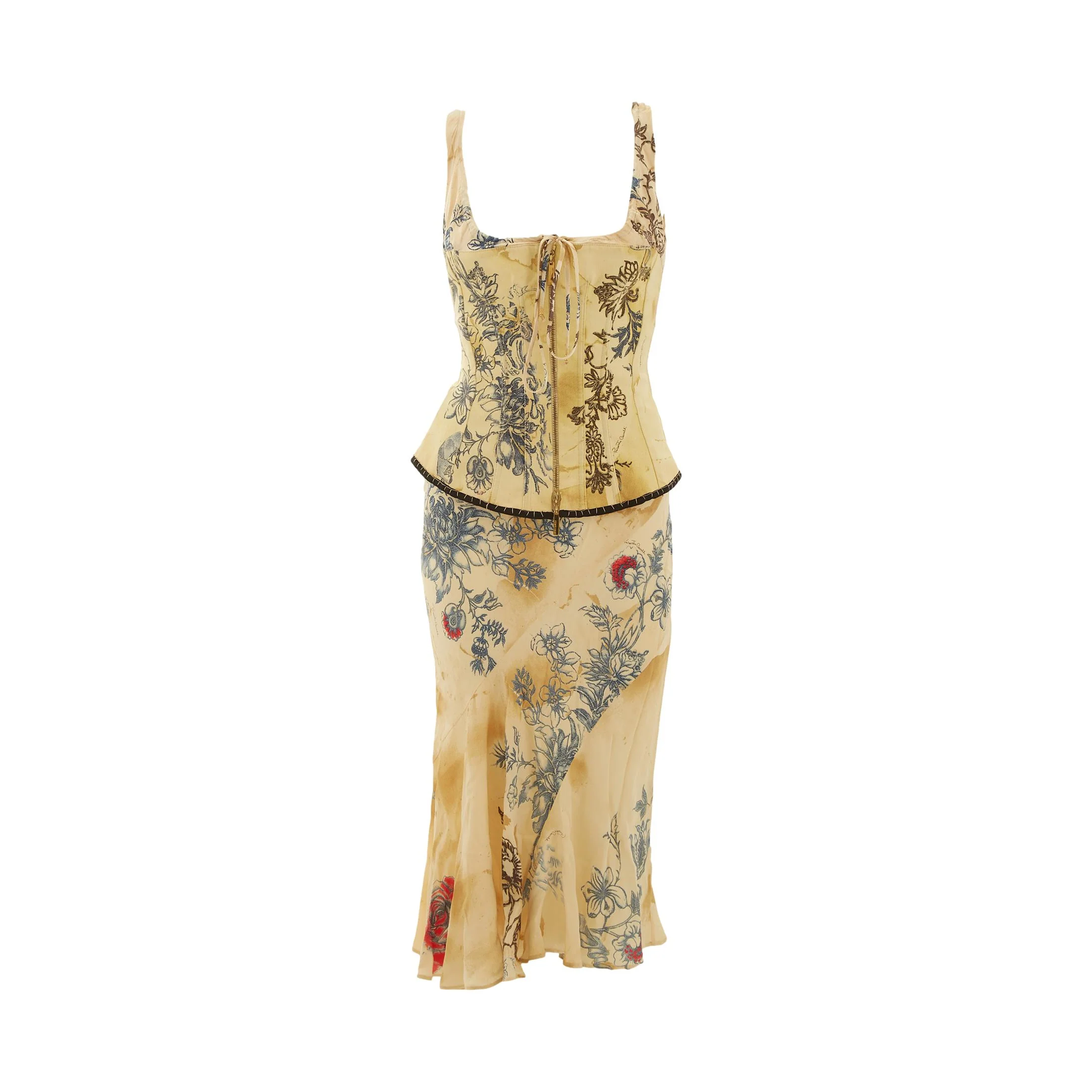 Cavalli Tattoo Print Corset Skirt Set