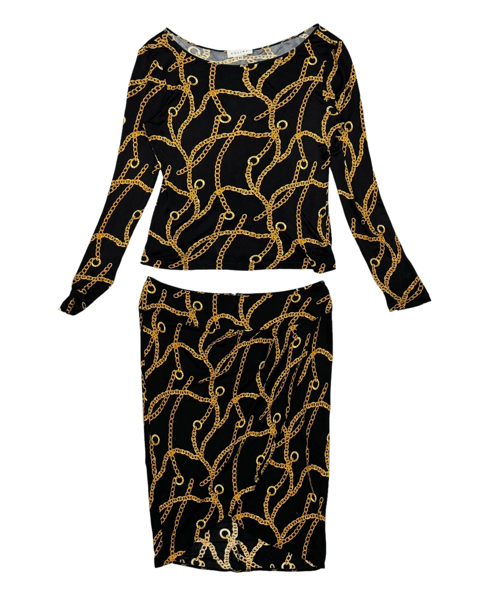 Celine Black Chain Print Skirt Set