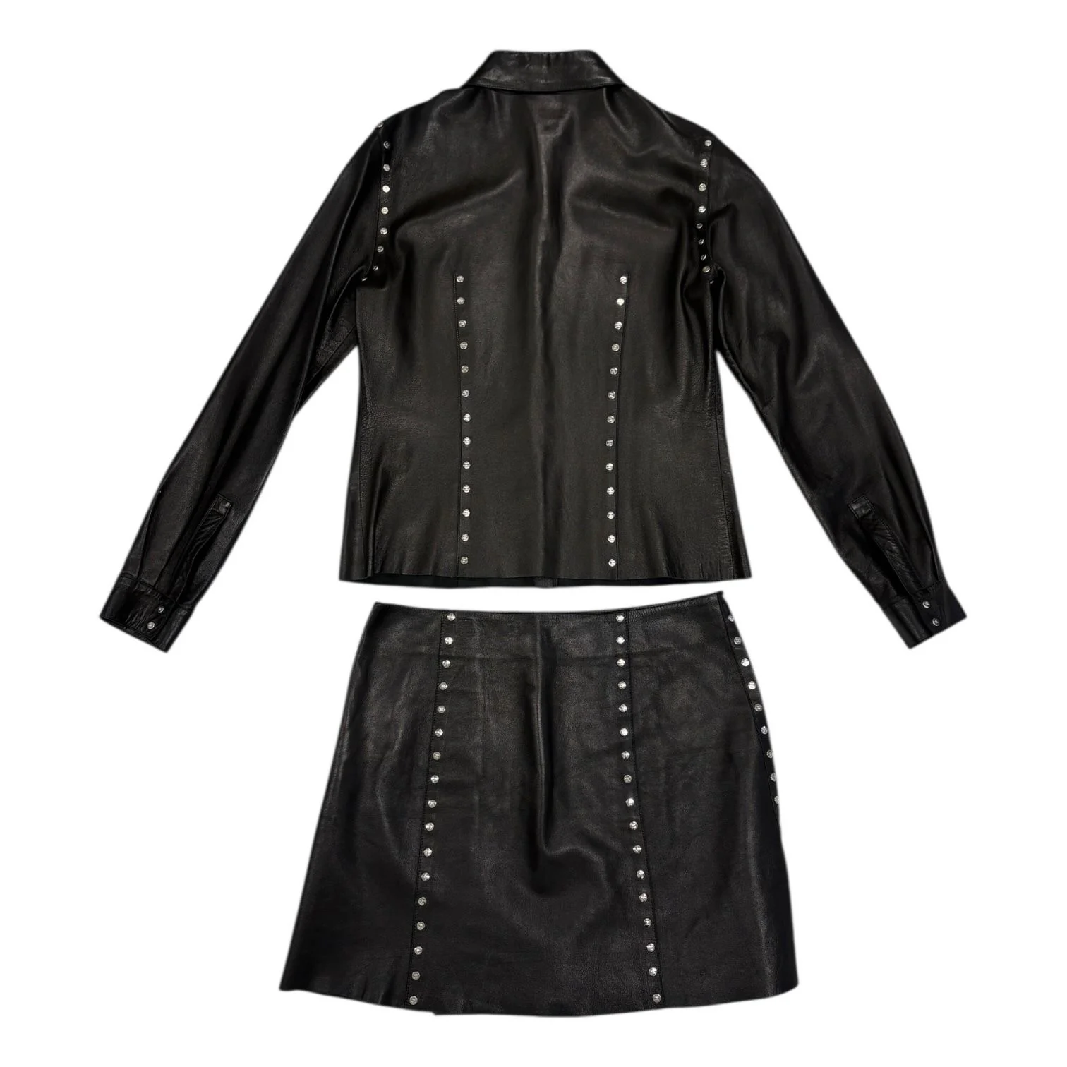 Celine Black Leather Logo Studded Skirt Set - Image 2