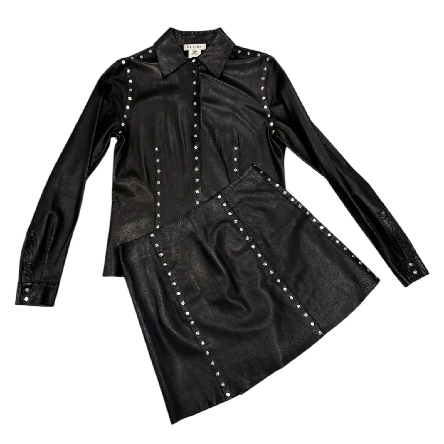 Celine Black Leather Logo Studded Skirt Set - Image 3