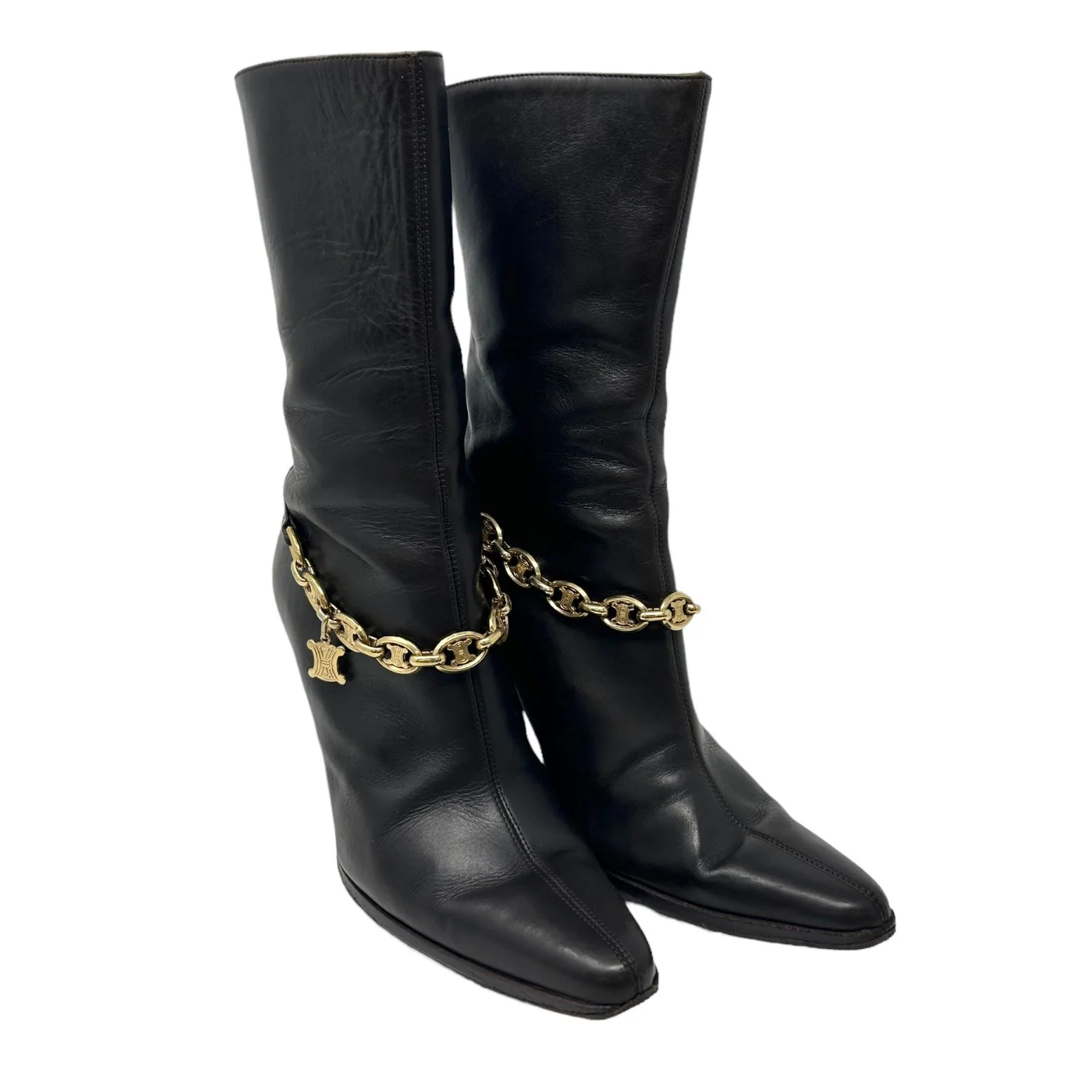 Celine Black Logo Chain Boots - Image 2