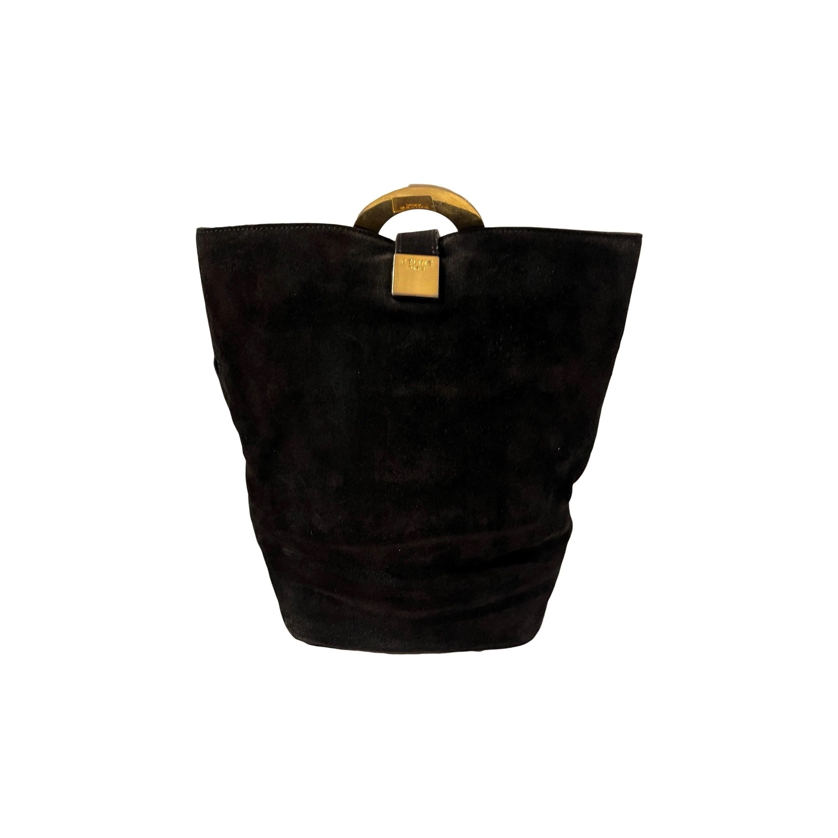 Celine Black Suede Bucket Bag - Image 4