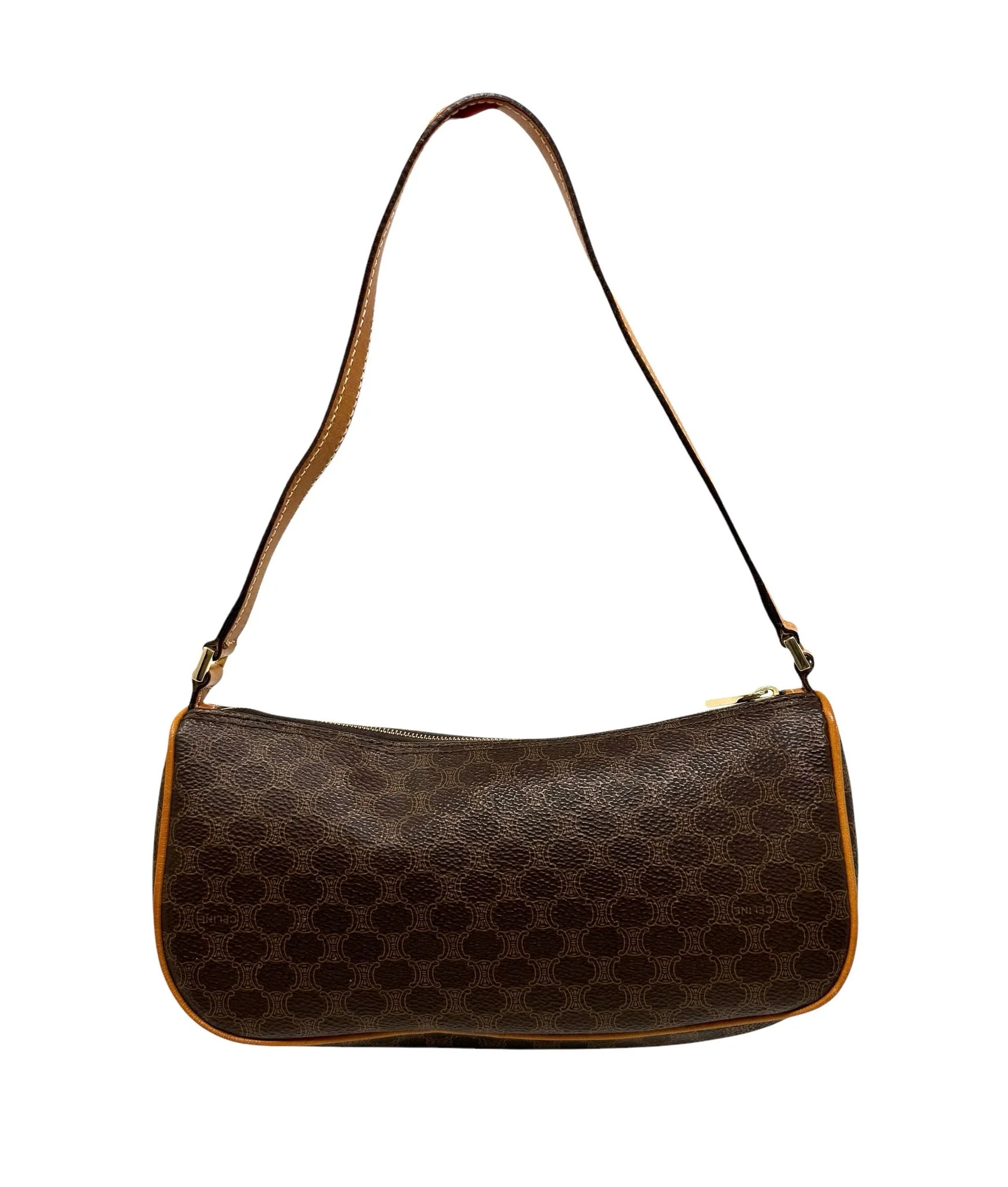 Celine Brown Leather Logo Shoulder Bag