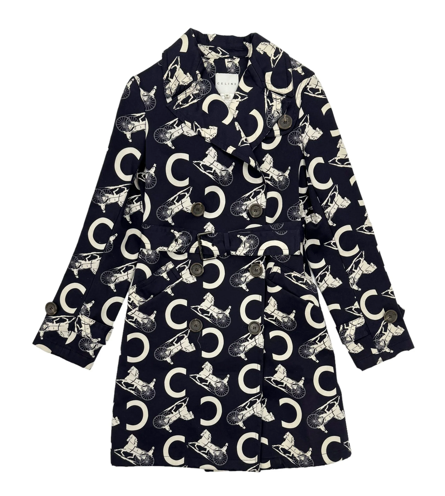 Celine Navy Belted Trench Coat - Image 2