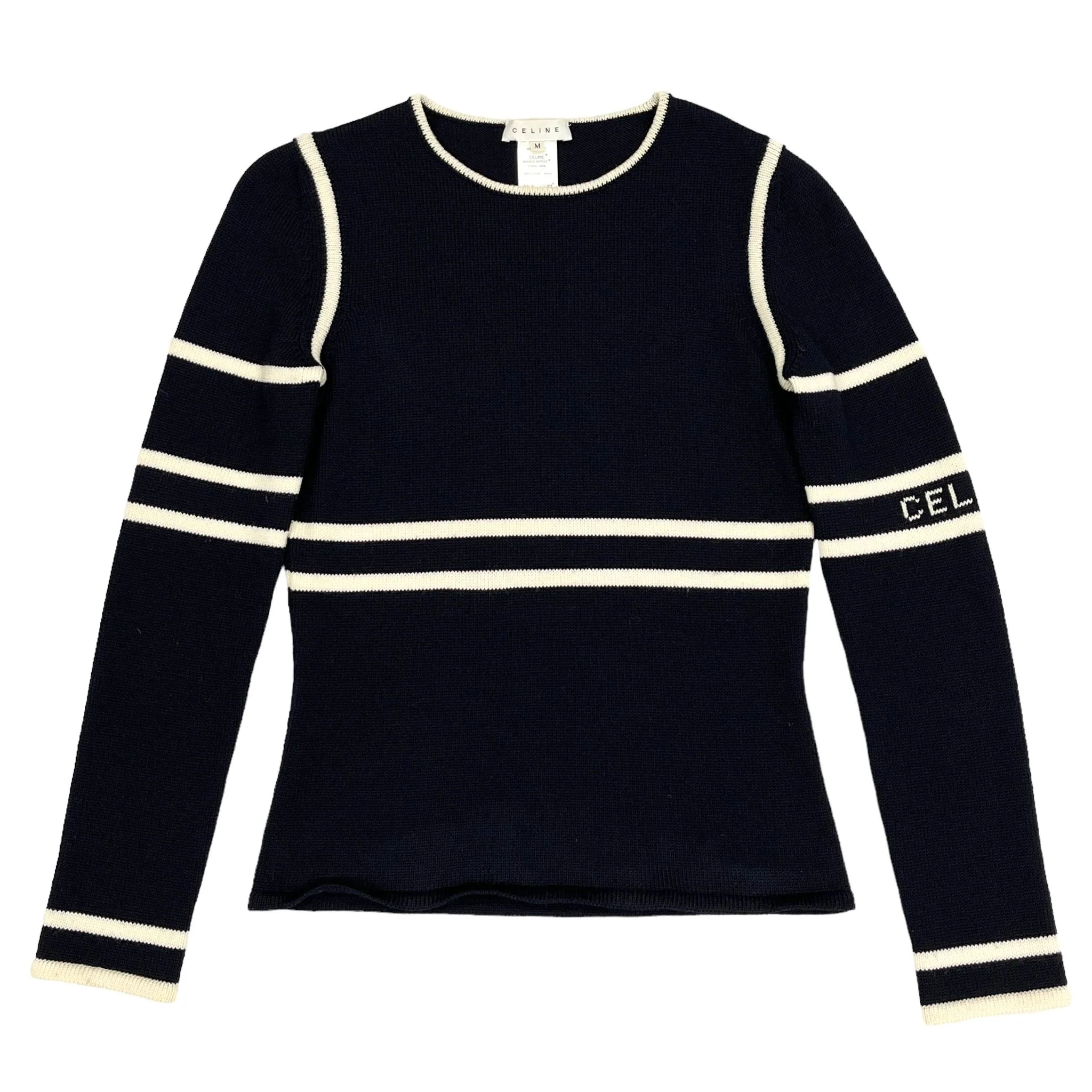 Celine Navy Stripe Logo Sweater
