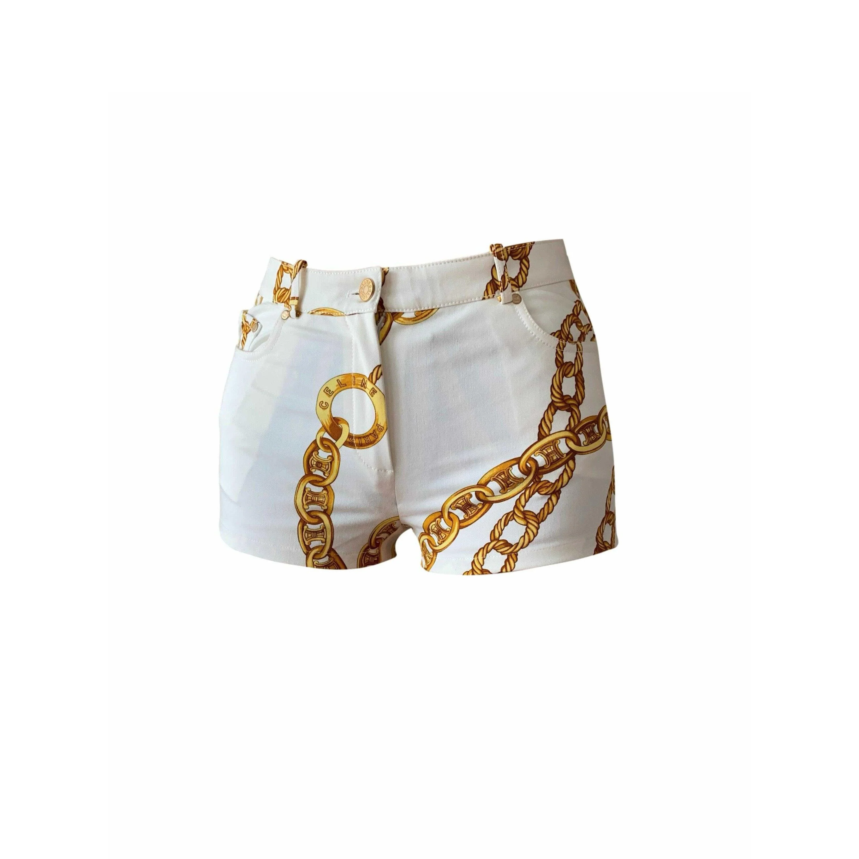 Celine White Chain Print Shorts