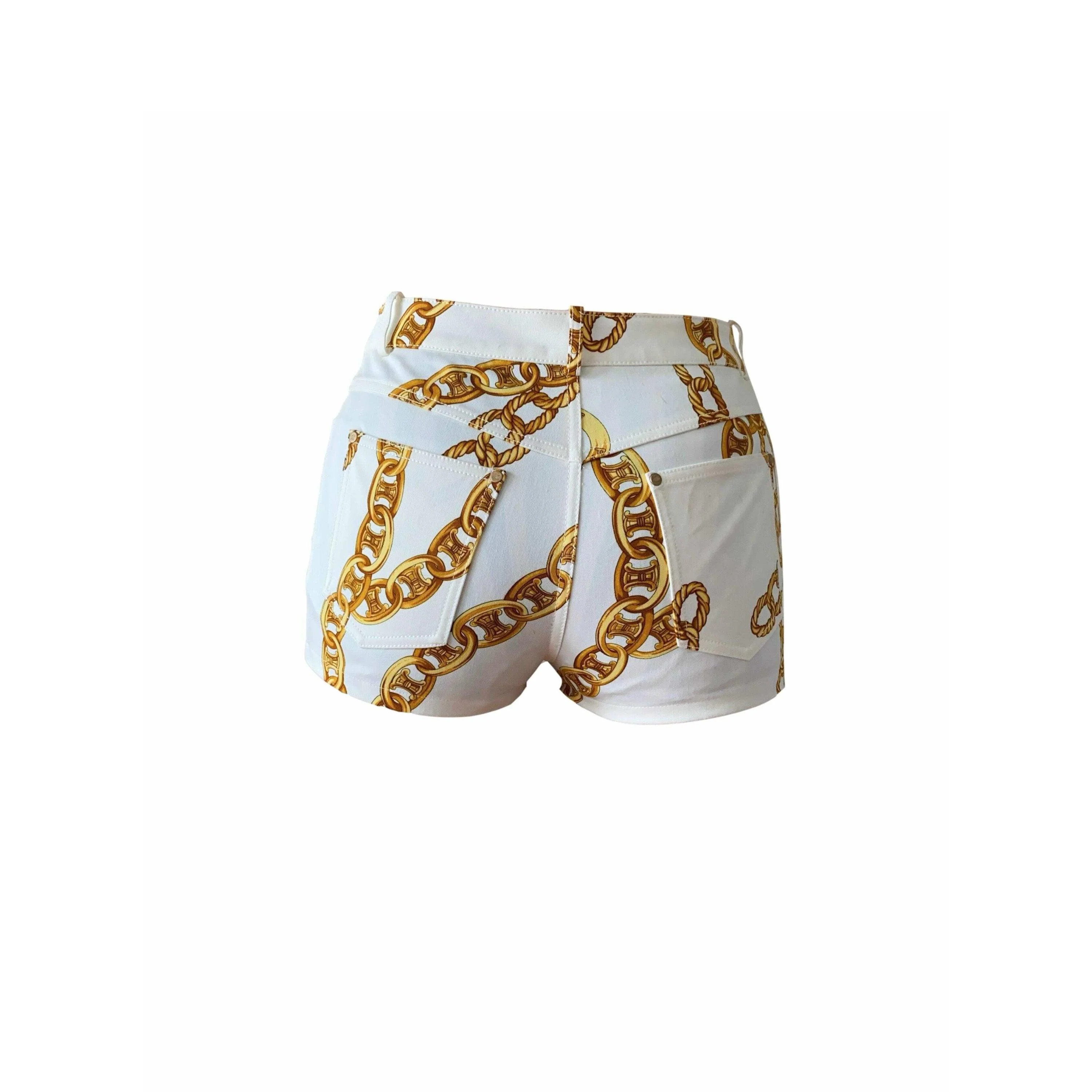 Celine White Chain Print Shorts - Image 2