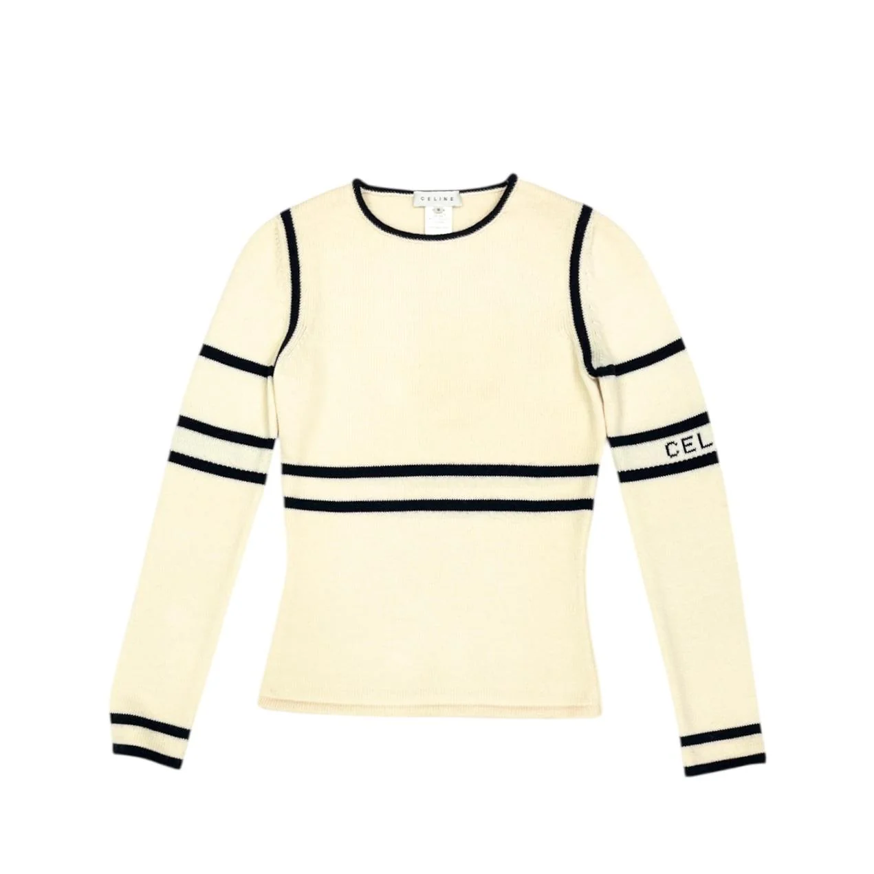 Celine Ivory Stripe Logo Sweater
