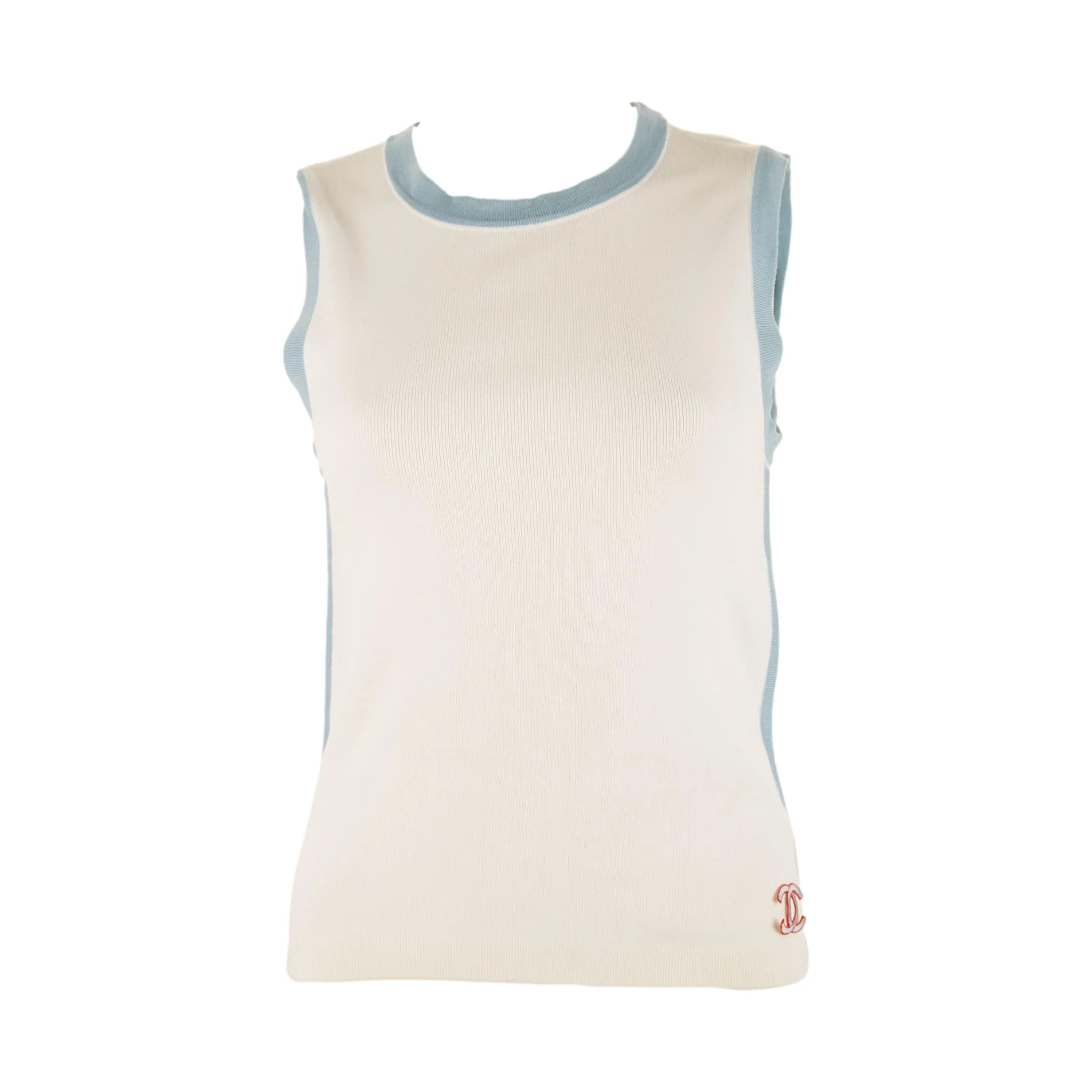 Chanel Baby Blue Knit Logo Tank