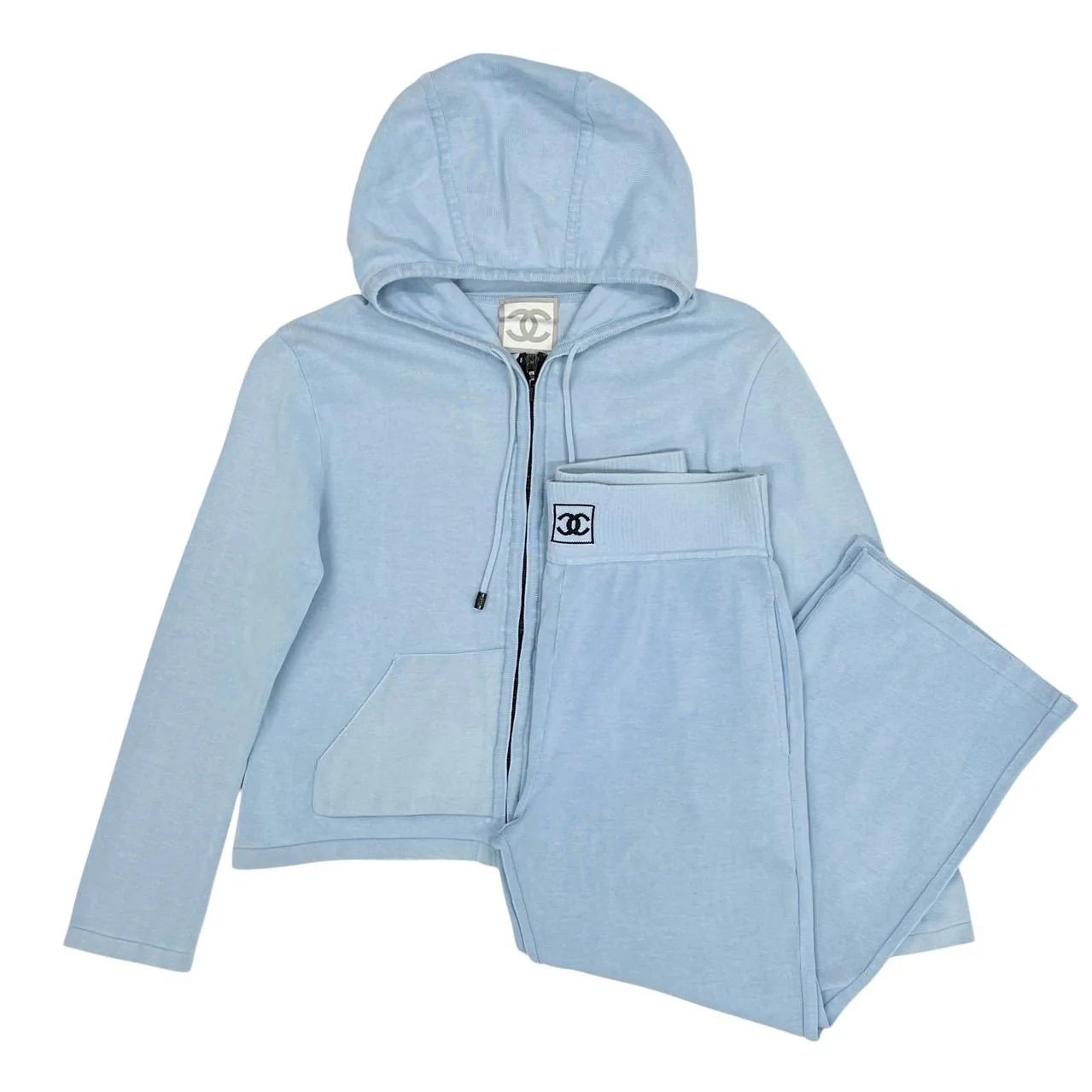 Chanel Baby Blue Logo Hoodie + Pant Set