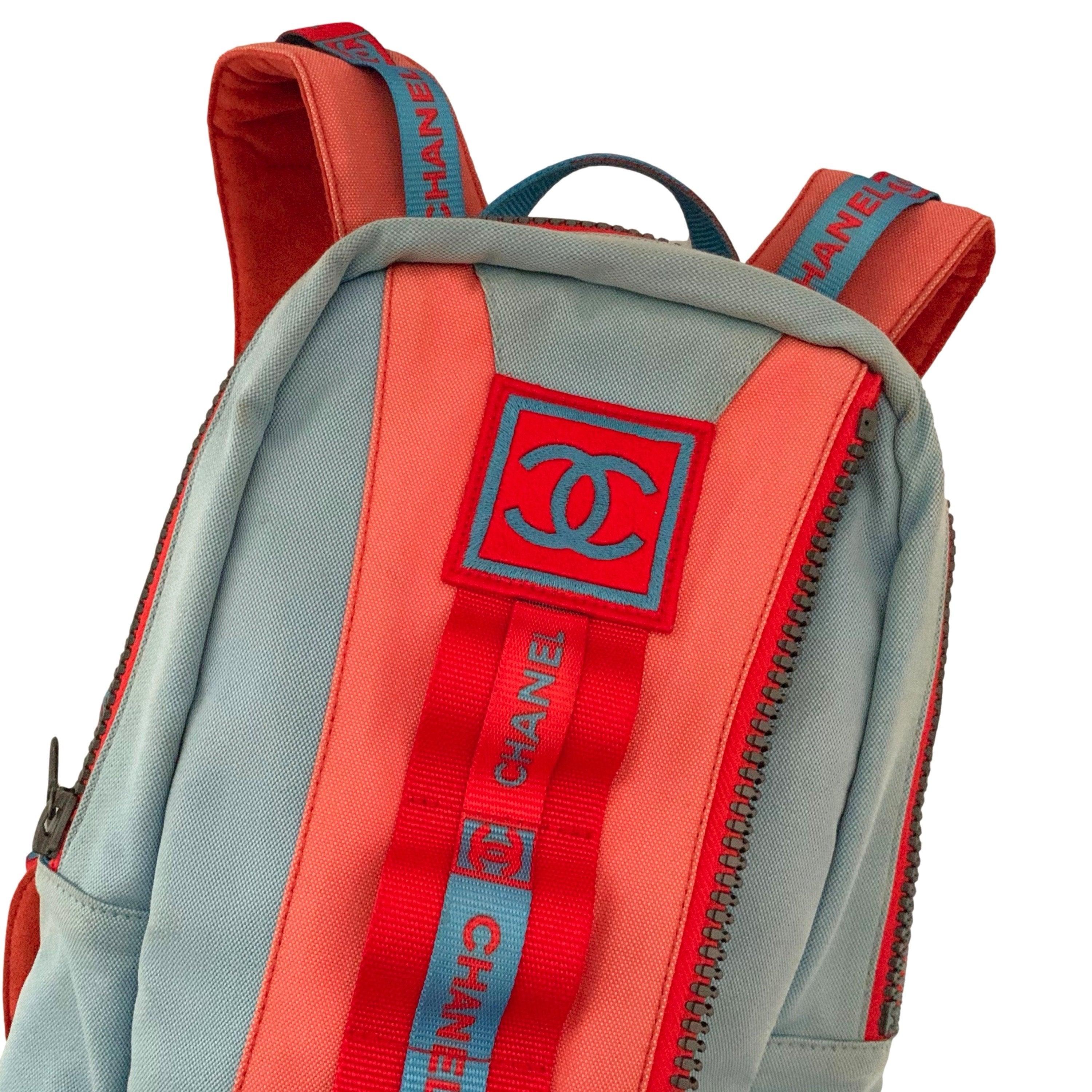 Chanel Baby Blue Multicolor Sport Logo Backpack - Image 4