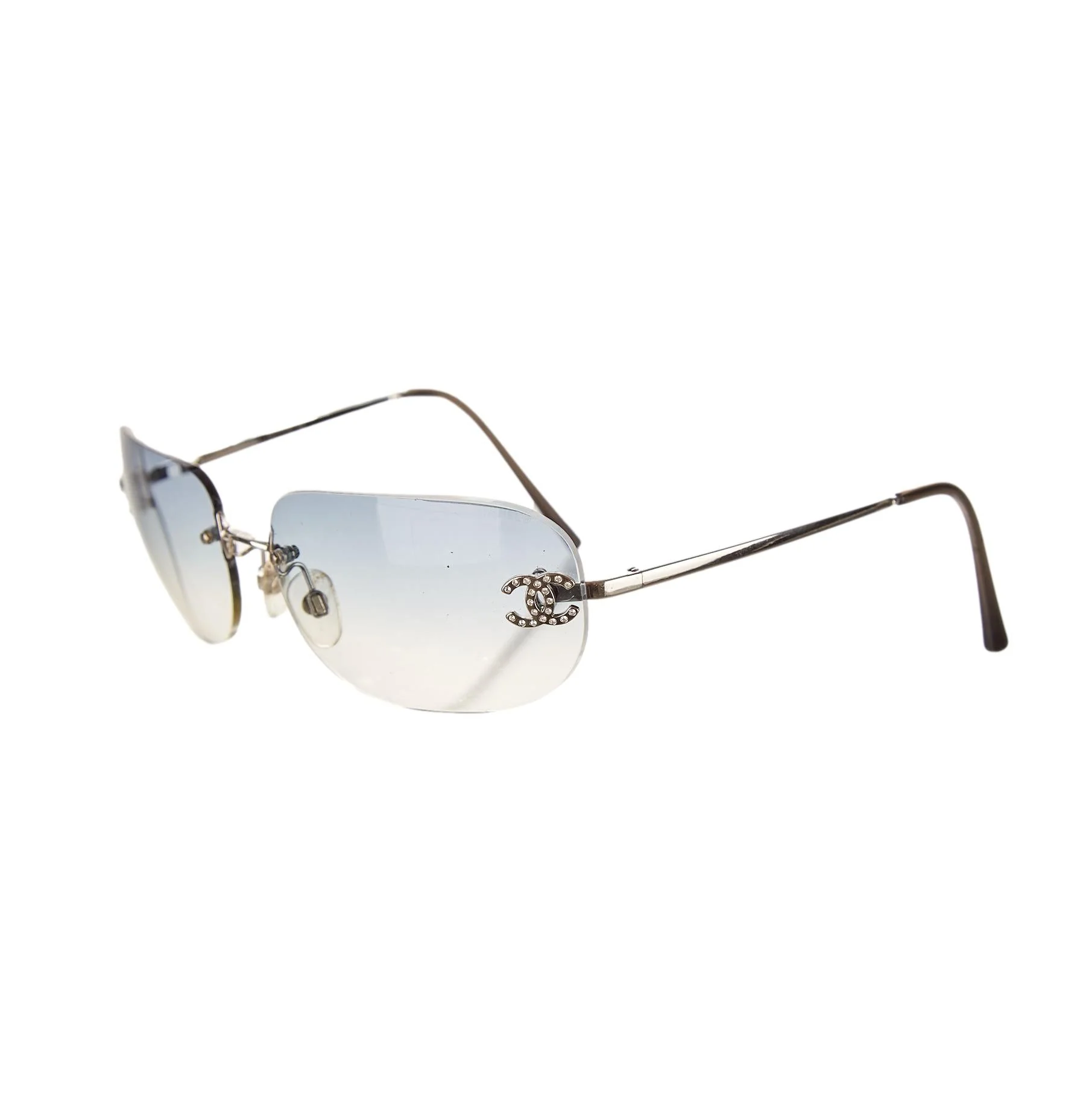 Chanel Baby Blue Rhinestone Logo Sunglasses