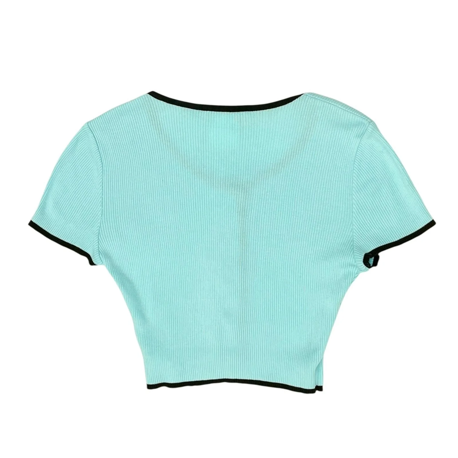 Chanel Baby Blue Ribbed Button-Up Cropped Top - Image 2