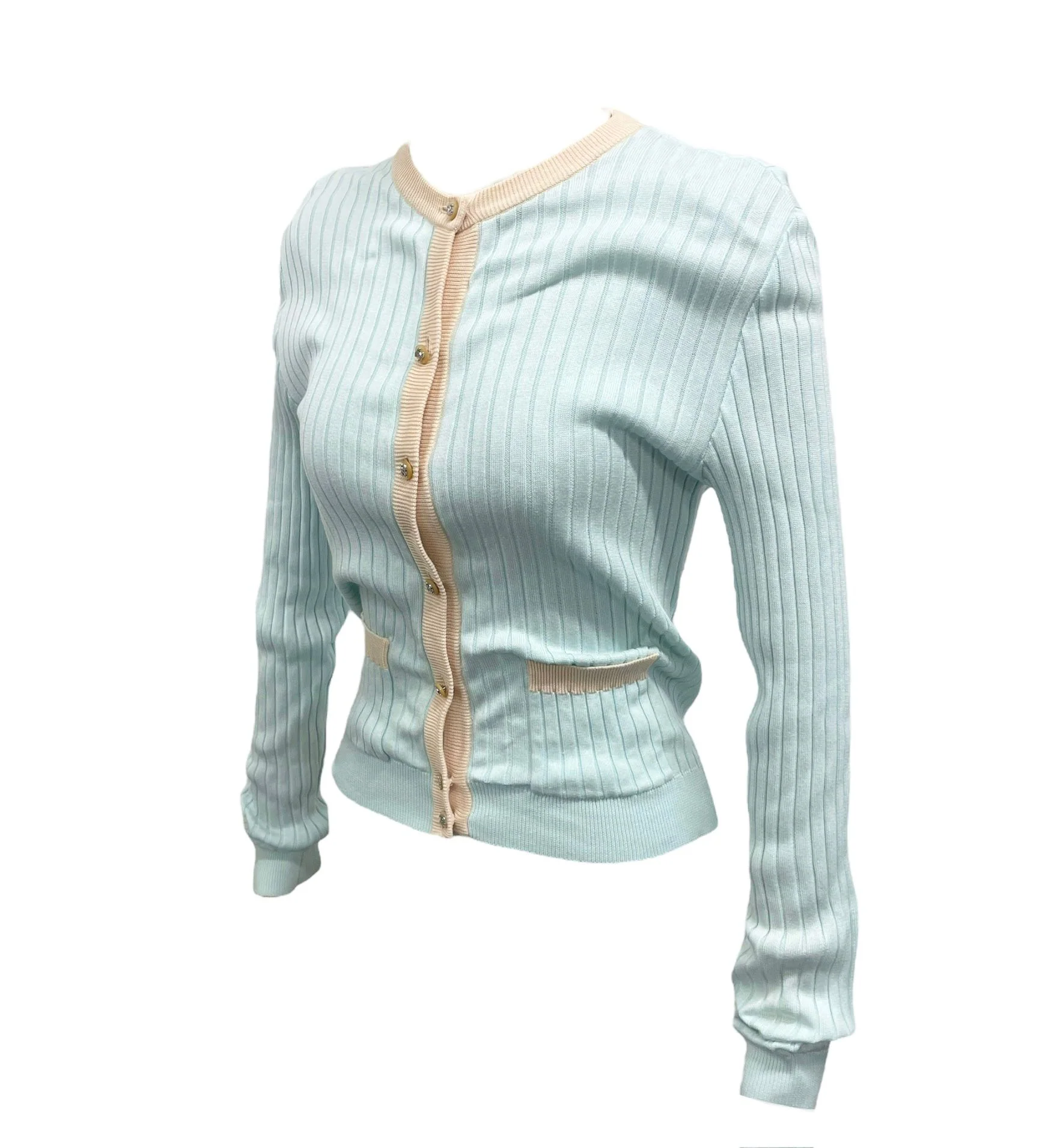 Chanel Baby Blue Ribbed Cardigan - Image 2