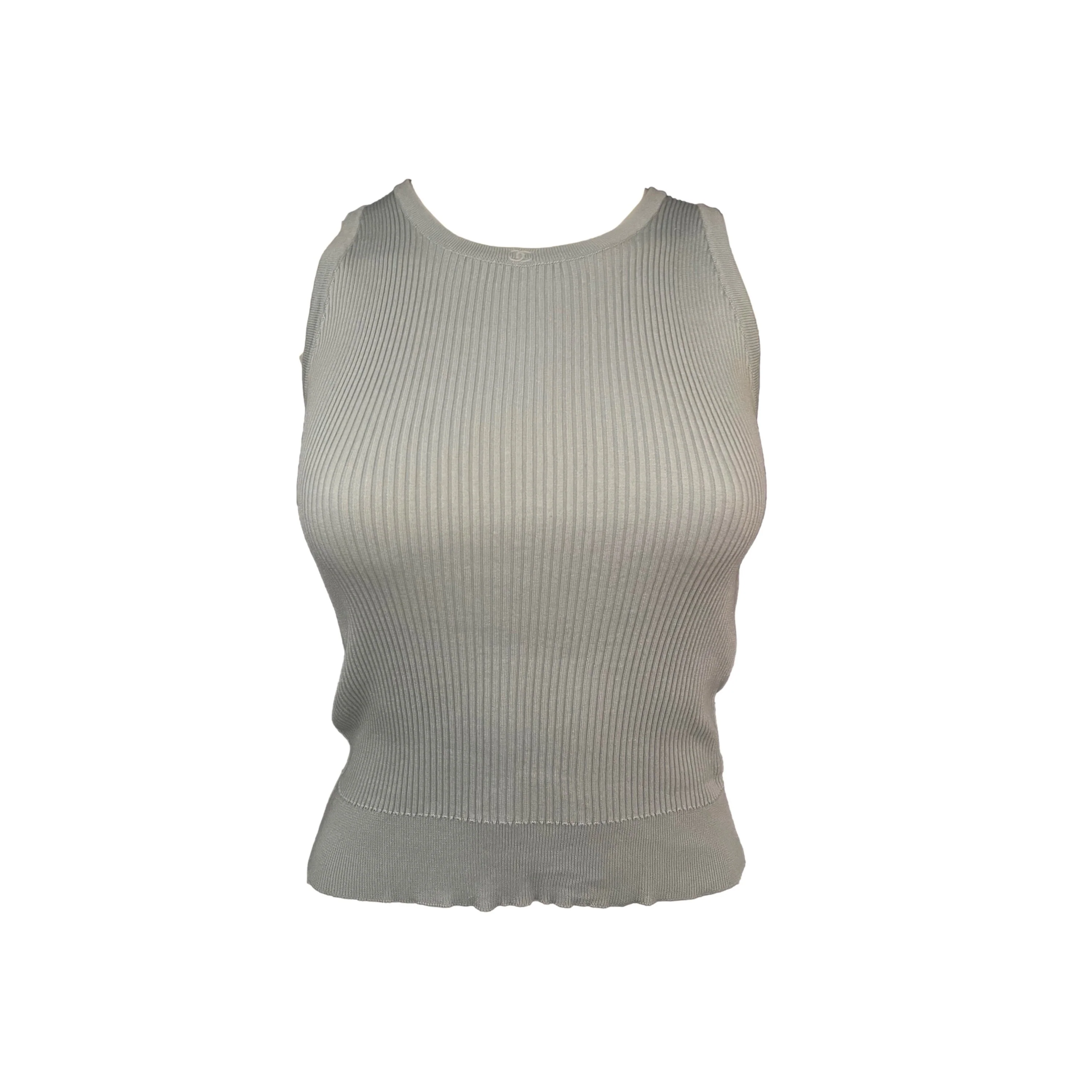 Chanel Baby Blue Ribbed Tank Top