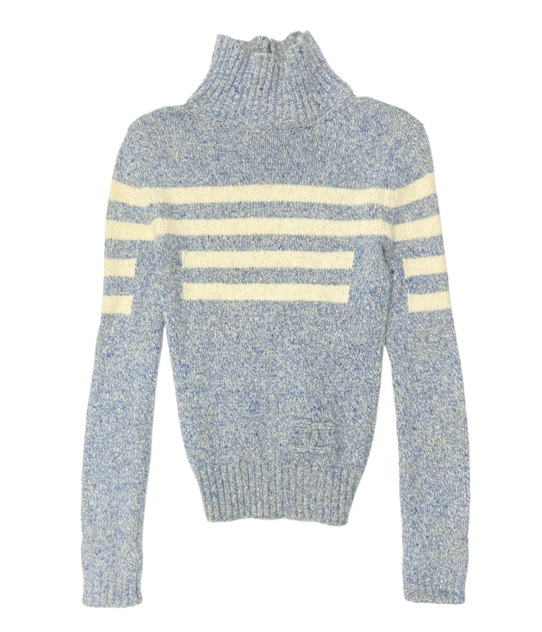 Chanel Baby Blue Stripe Logo Turtleneck - Image 2