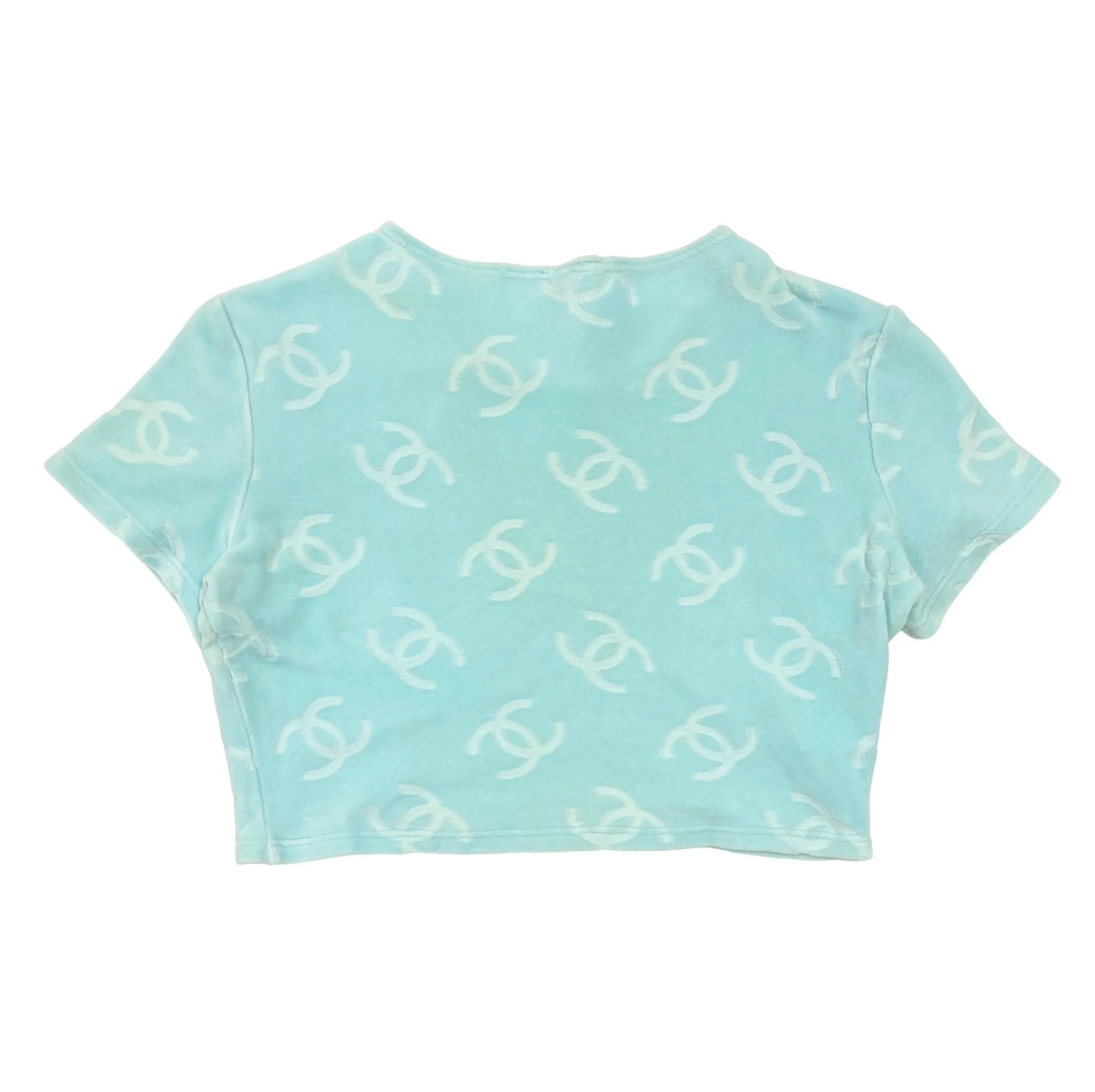 Chanel Baby Blue Velour Logo Crop Top - Image 2