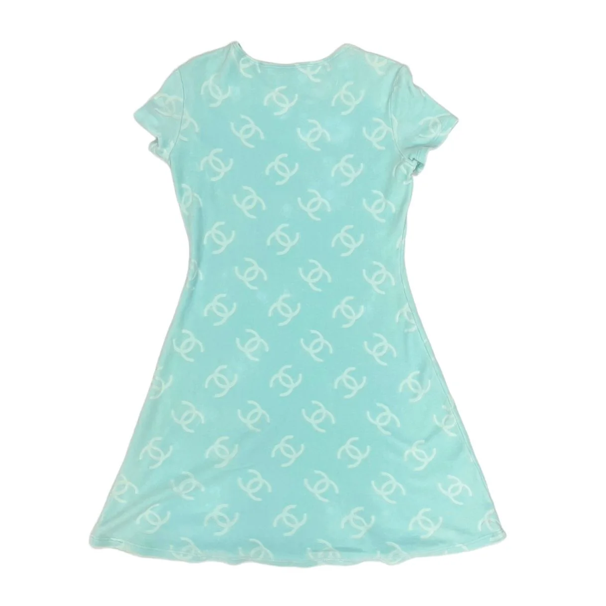 Chanel Baby Blue Velour Logo Dress - Image 2
