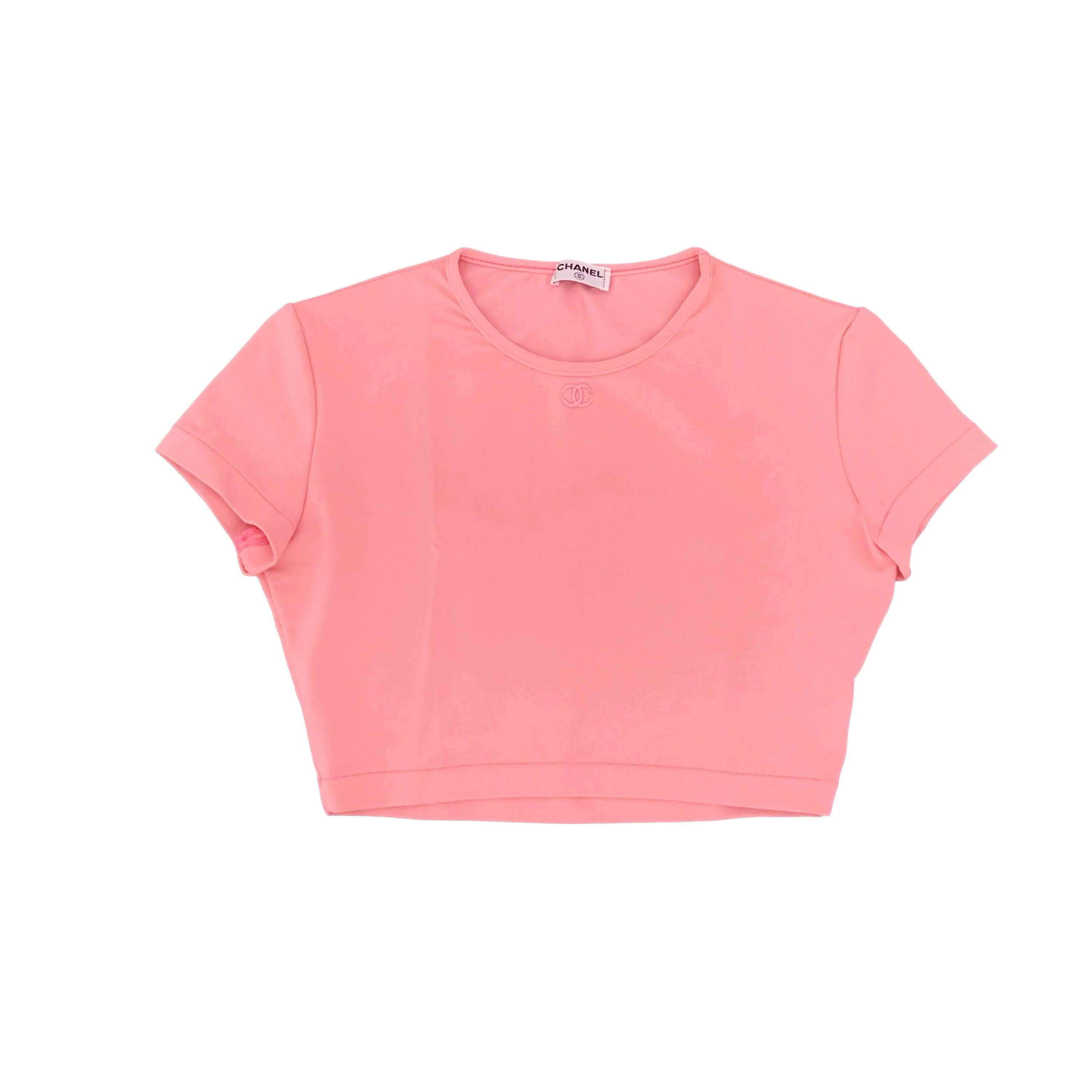 Chanel Baby Pink Logo Crop Top