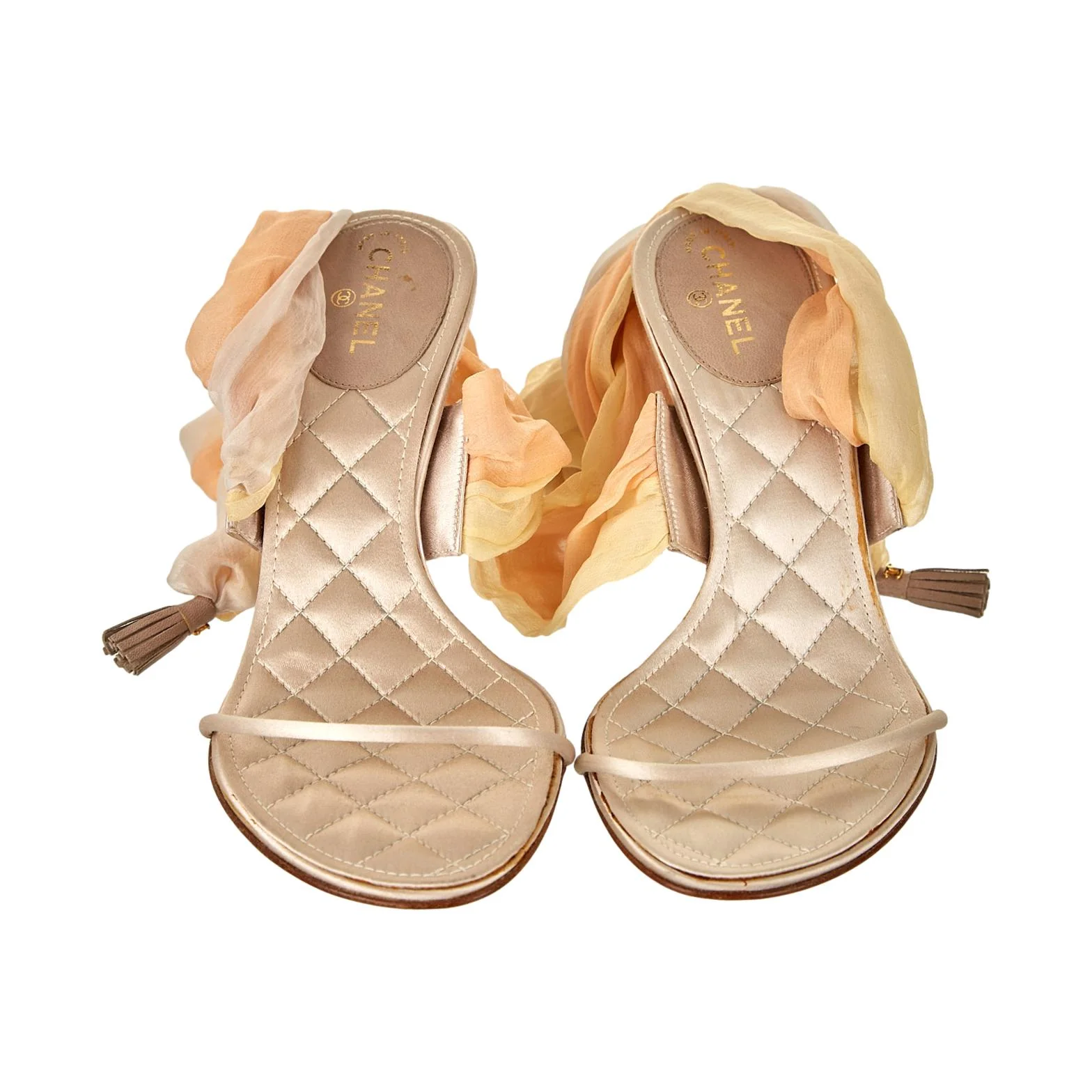 Chanel Baby Pink Quilted Wrap Heels