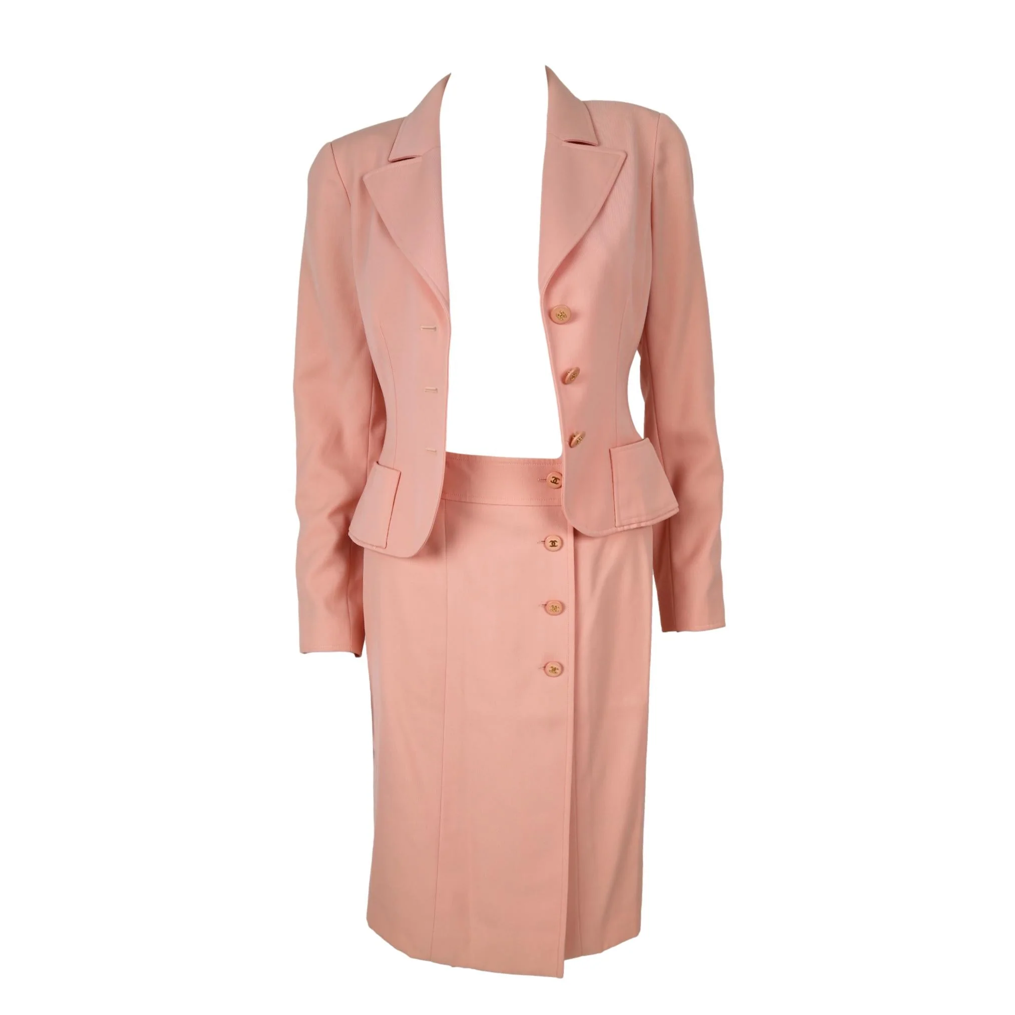 Chanel Baby Pink Logo Button Skirt Set