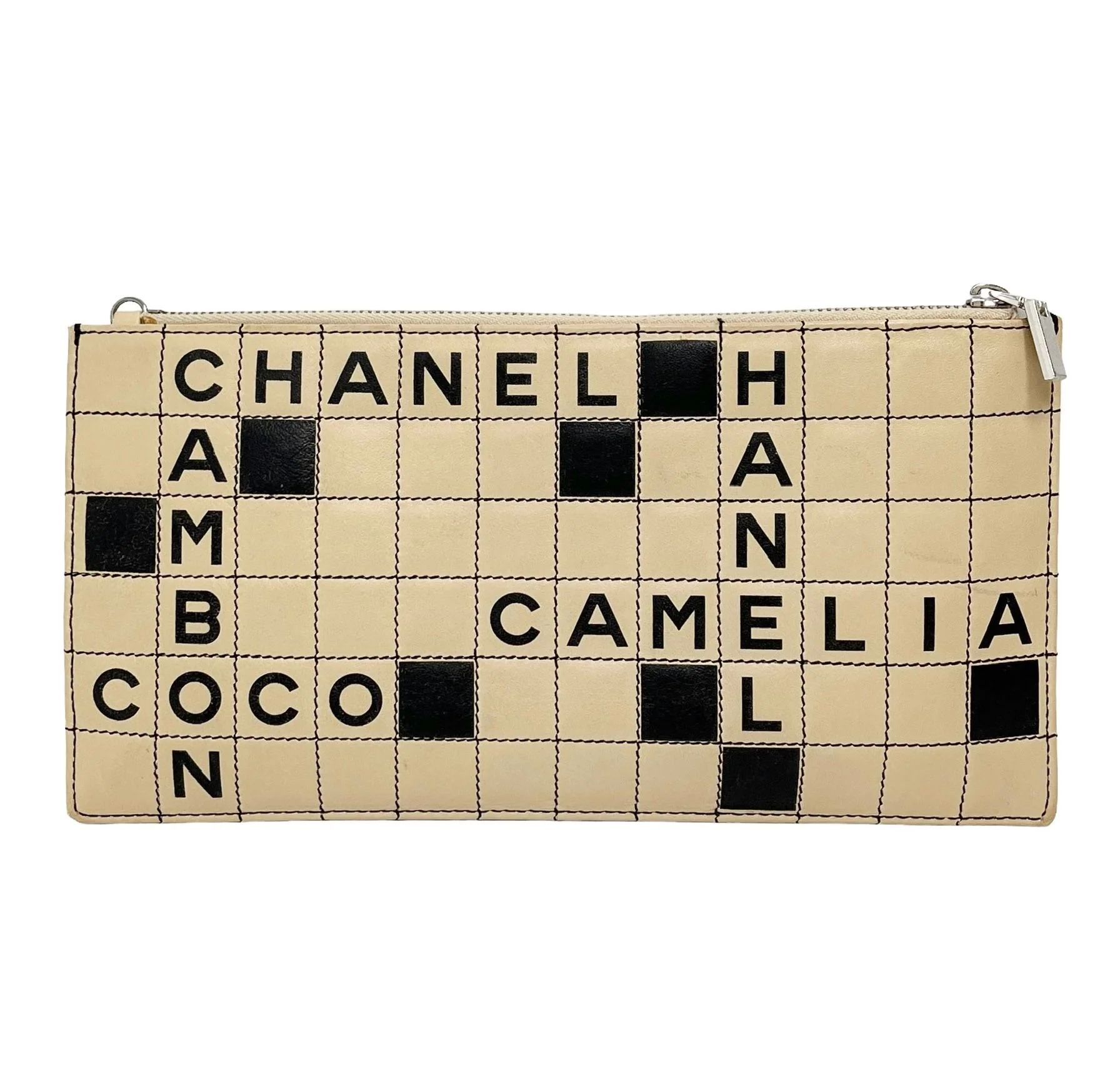 Chanel Beige Crossword Clutch - Image 2