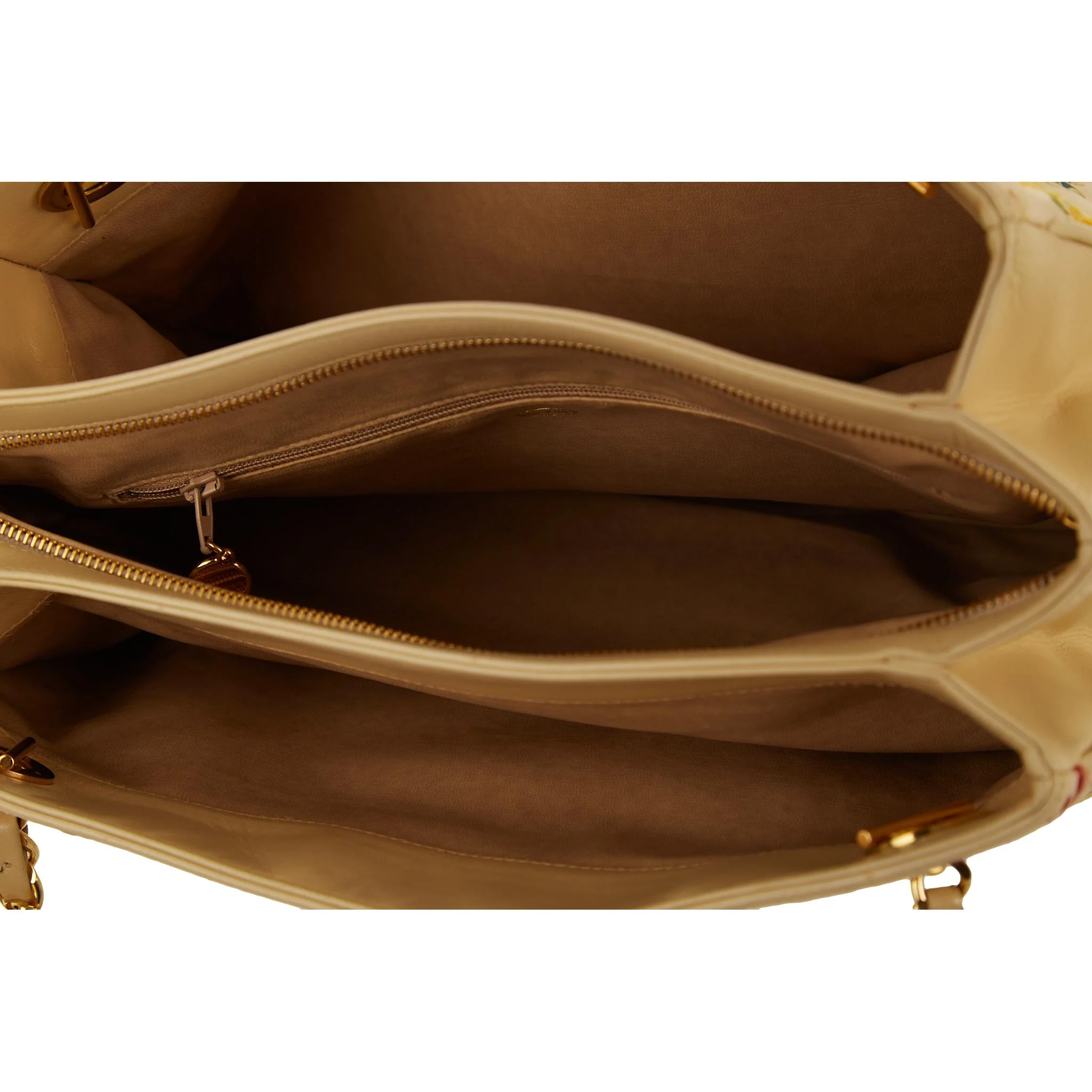 Chanel Beige Floral Embroidered Logo Shoulder Bag - Image 5