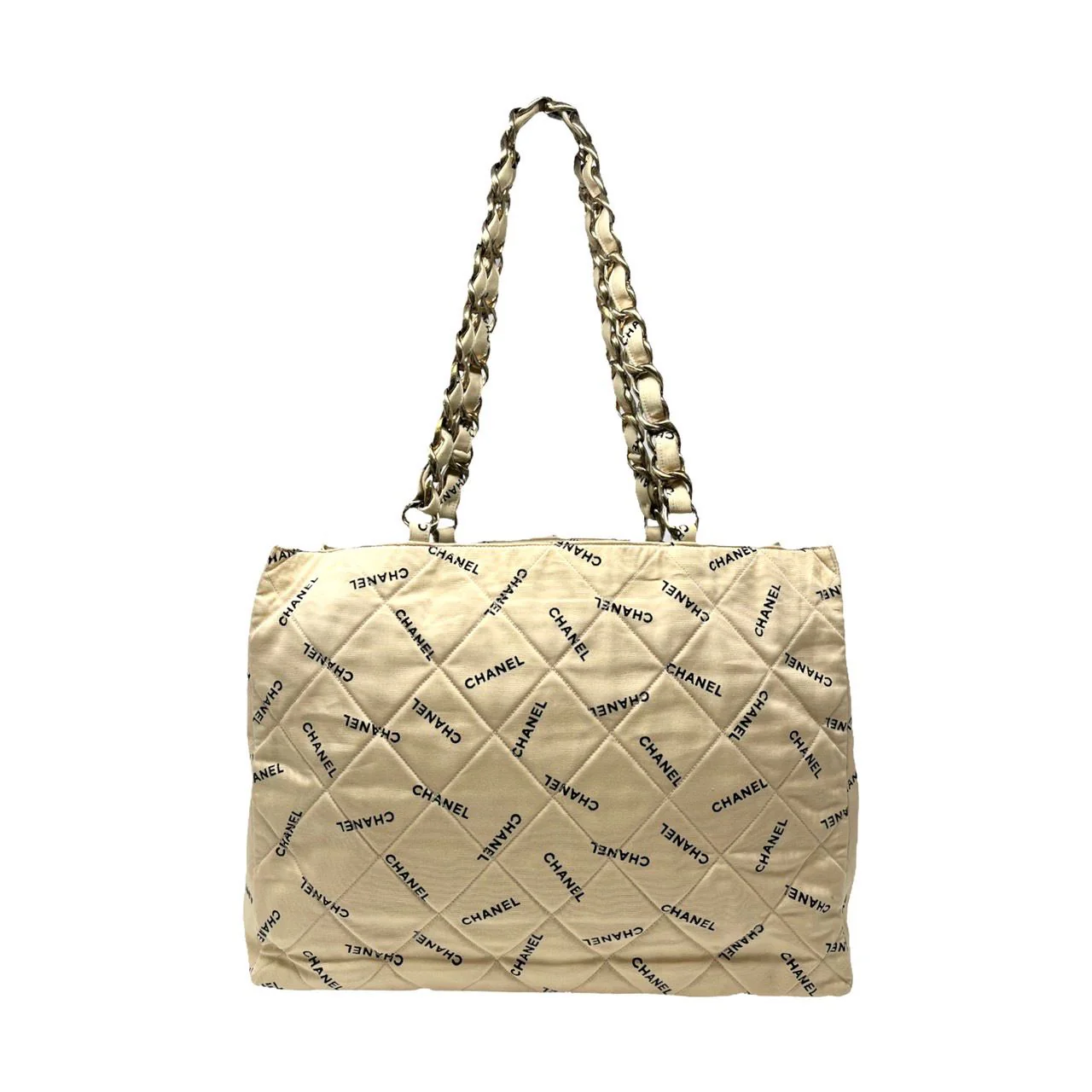Chanel Beige Jumbo Logo Chain Tote