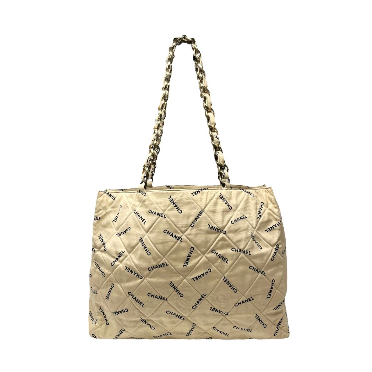 Chanel Beige Jumbo Logo Chain Tote - Image 2