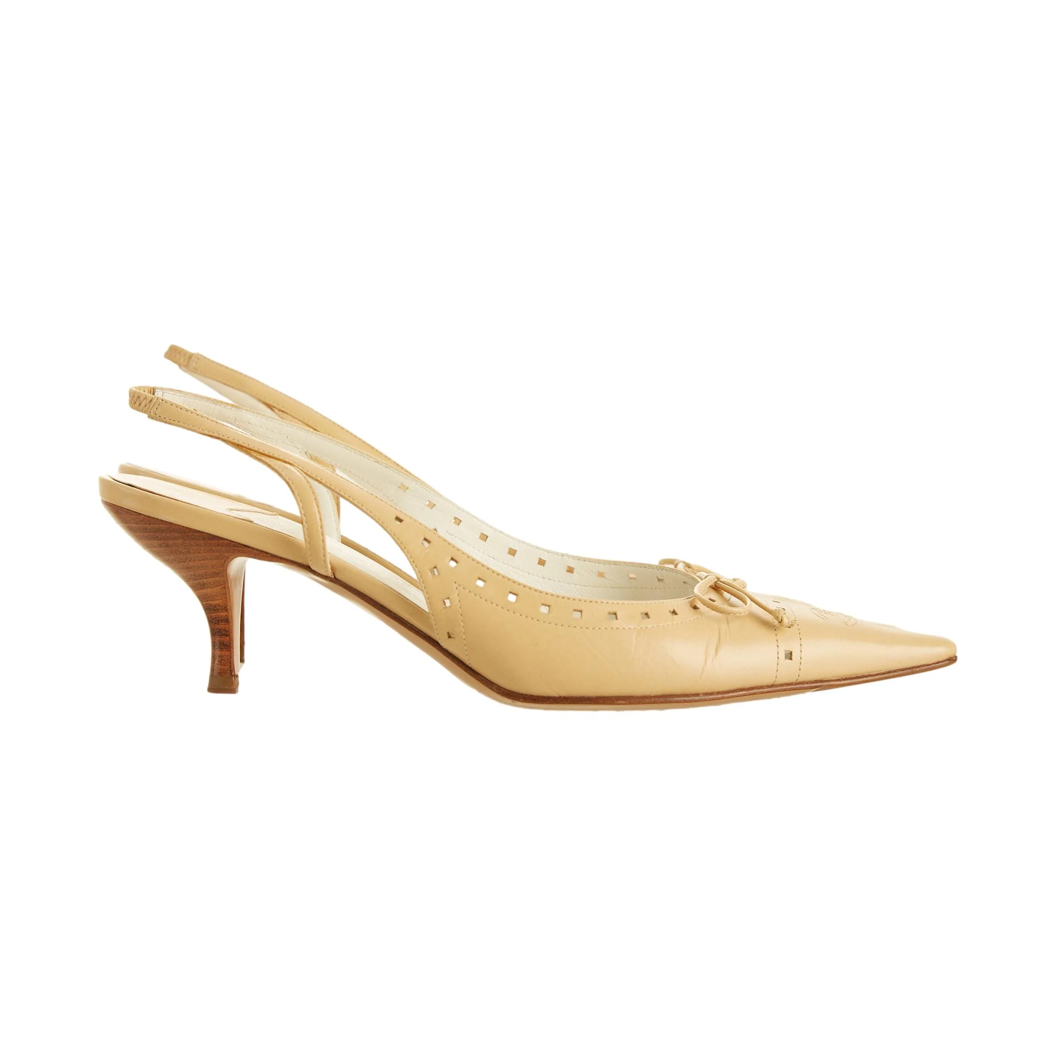 Chanel Beige Logo Bow Kitten Heels - Image 2