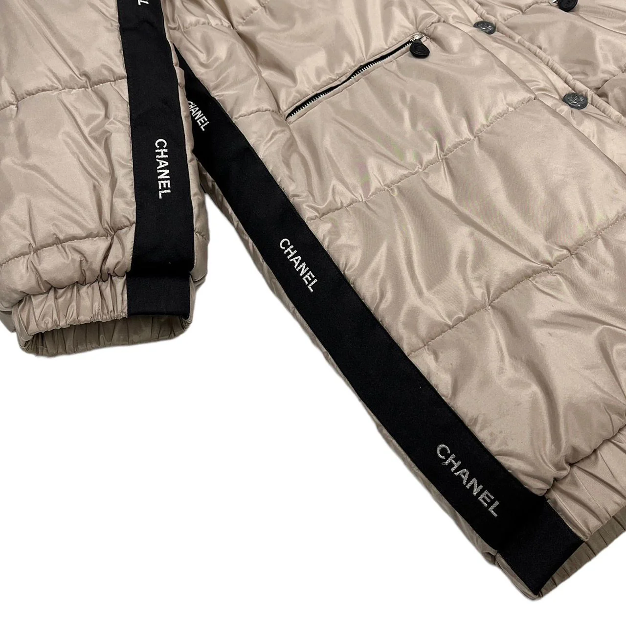 Chanel Beige Logo Trim Long Puffer - Image 3