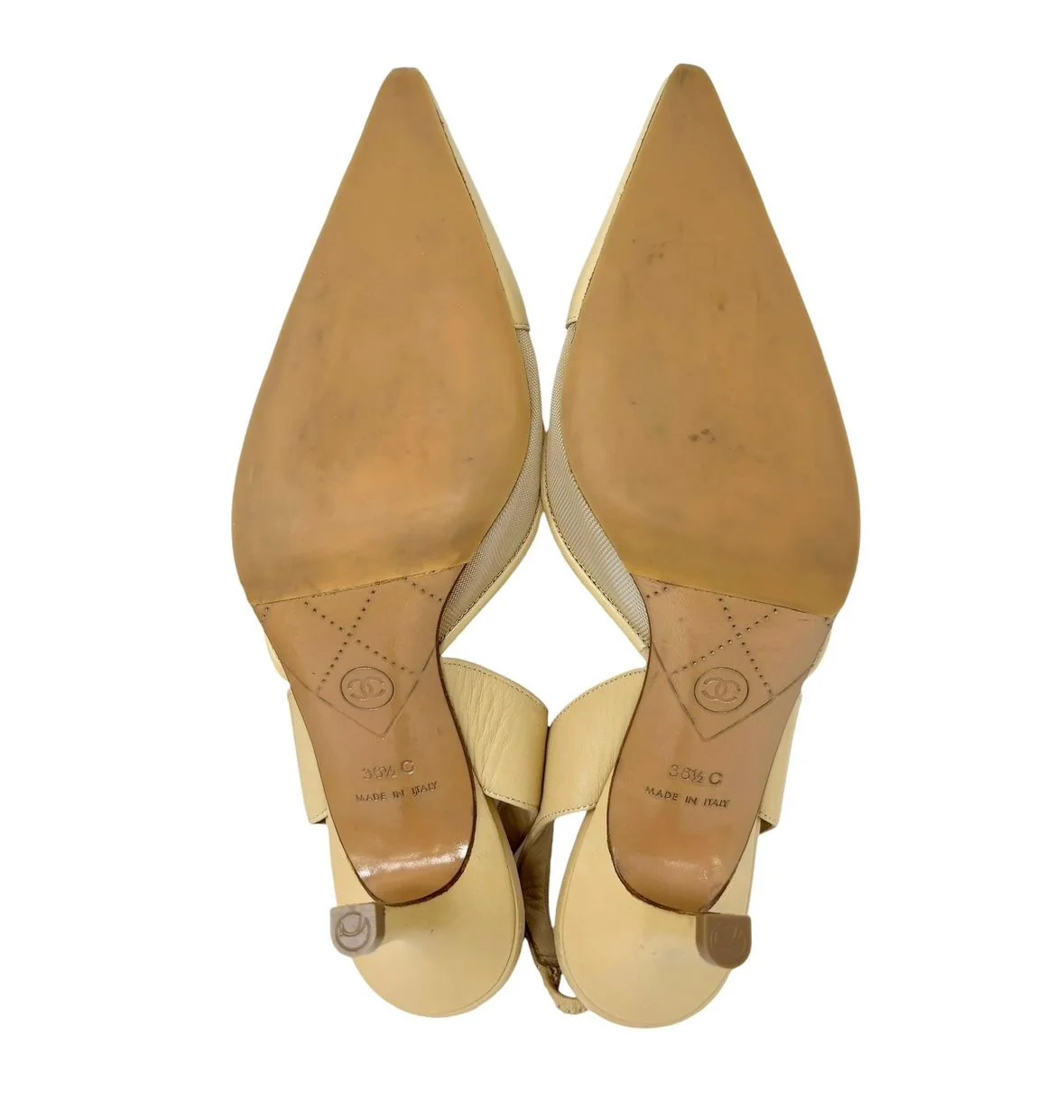 Chanel Beige Mesh Logo Slingback Heels - Image 3