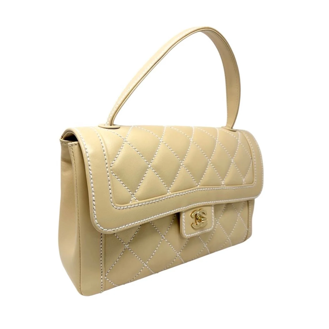 Chanel Beige Quilted Top Handle Bag - Image 3