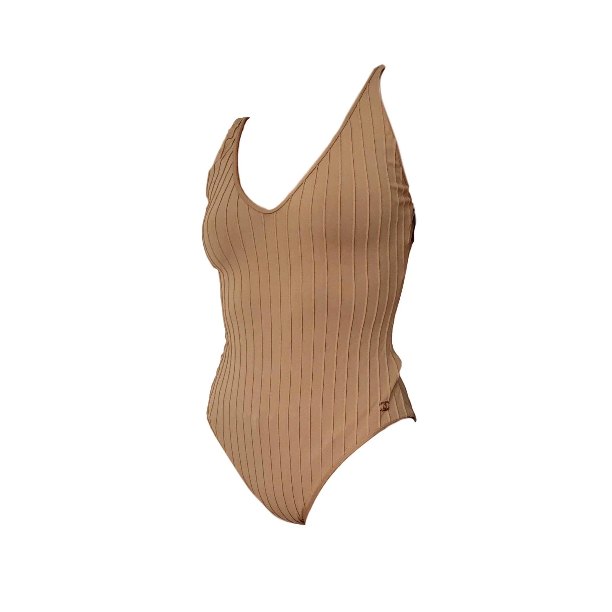 Chanel Beige Ribbed Logo One Piece