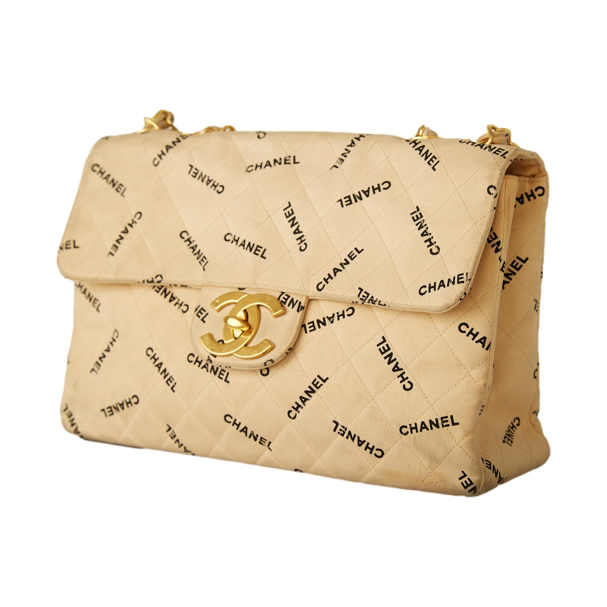 Chanel Beige XL Maxi Canvas Flap Bag - Image 3
