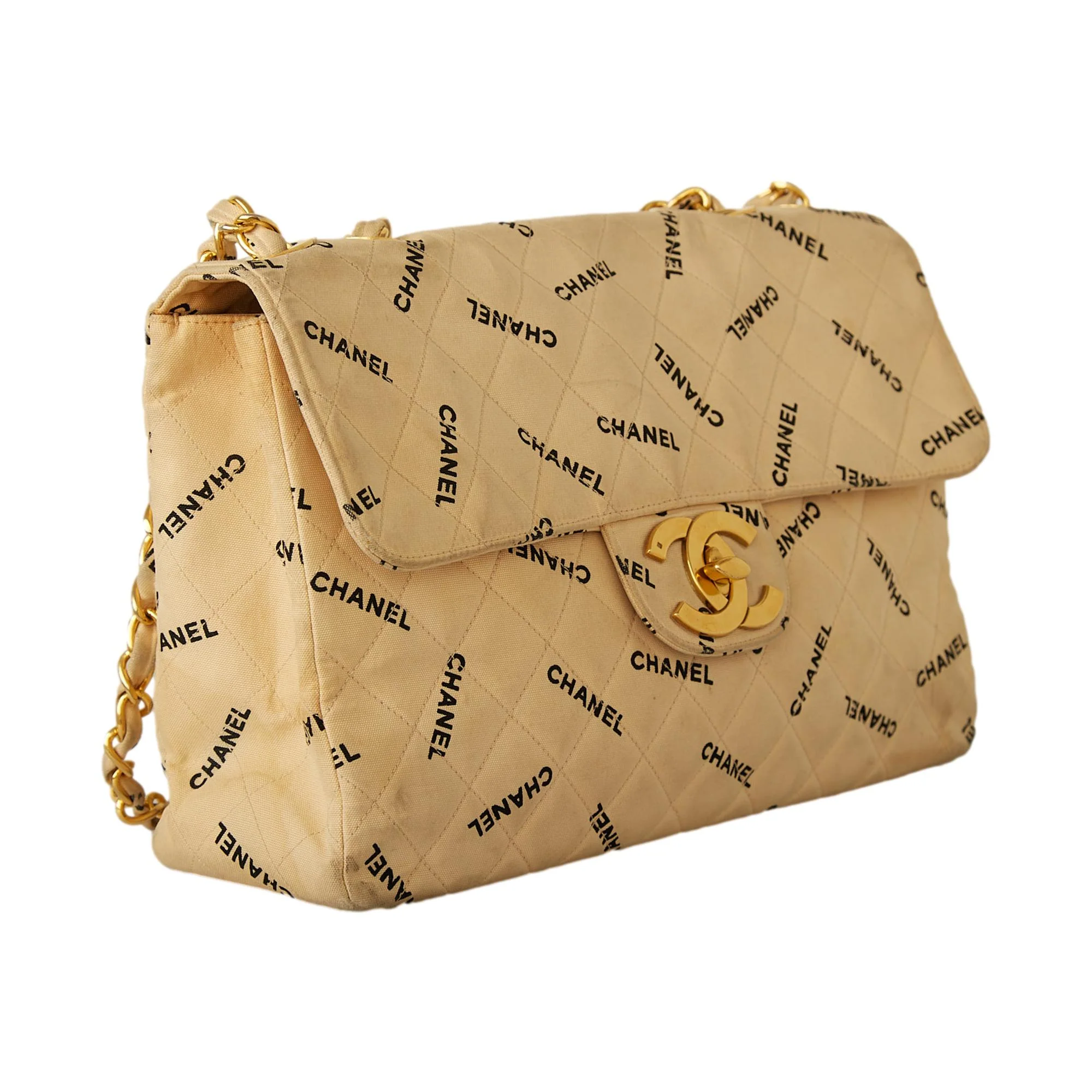 Chanel Beige XL Maxi Canvas Flap Bag - Image 4