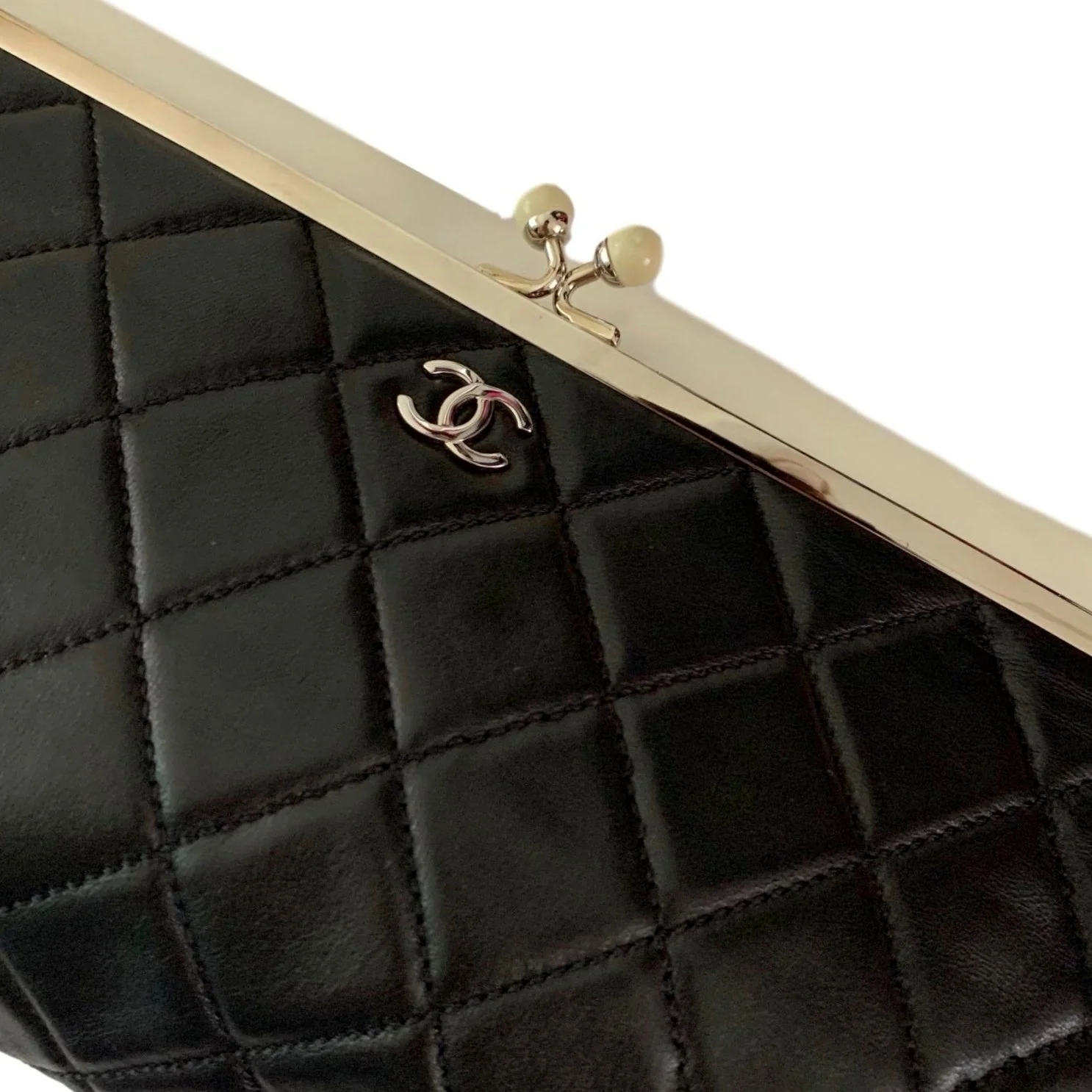 Chanel Black 2pc Leather Logo Clutch - Image 3
