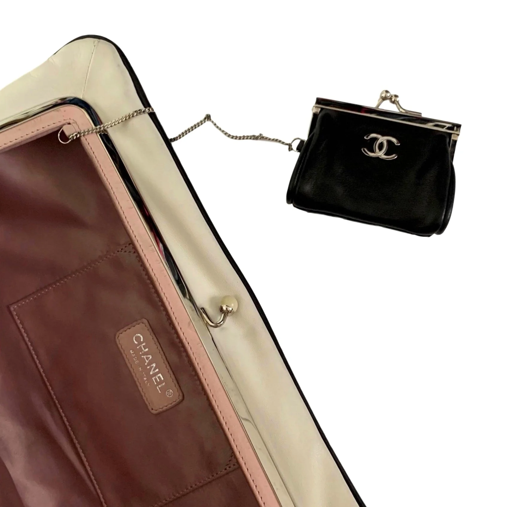 Chanel Black 2pc Leather Logo Clutch - Image 4