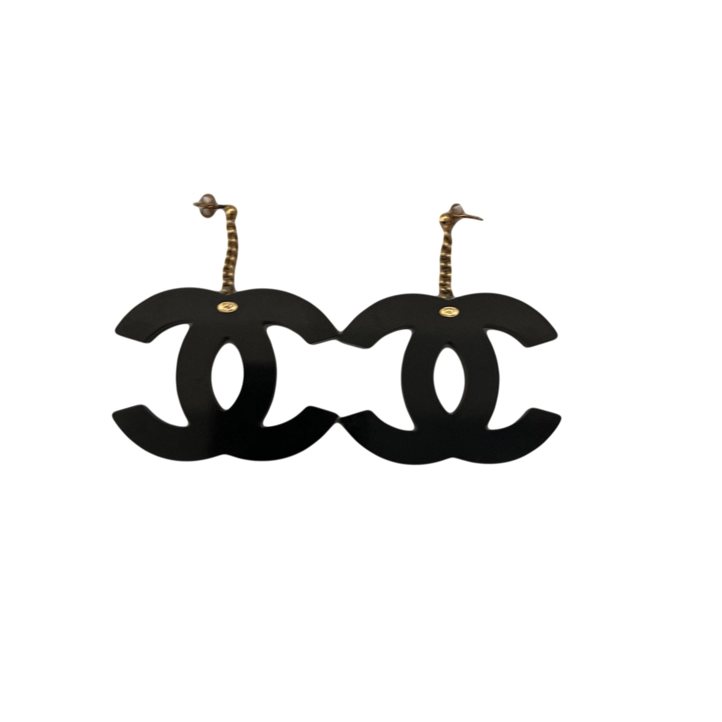 Chanel Black Acrylic Jumbo Logo Earrings - Image 2