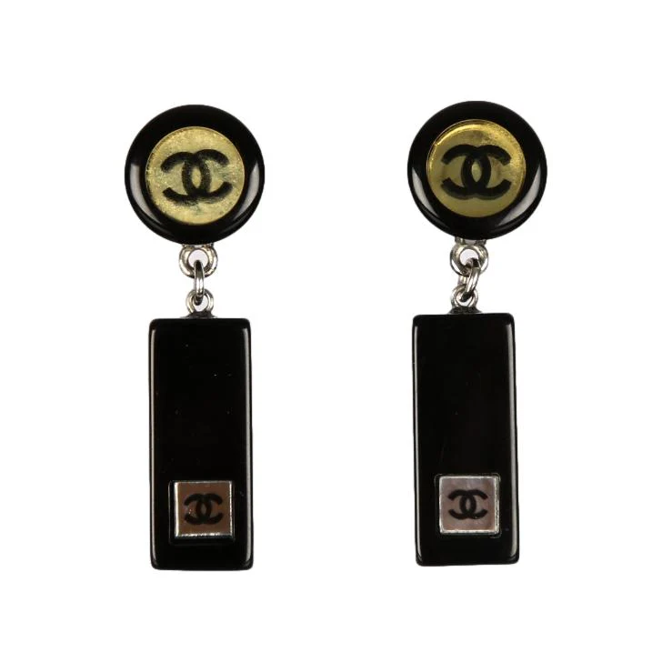 Chanel Black Block Drop Earrings