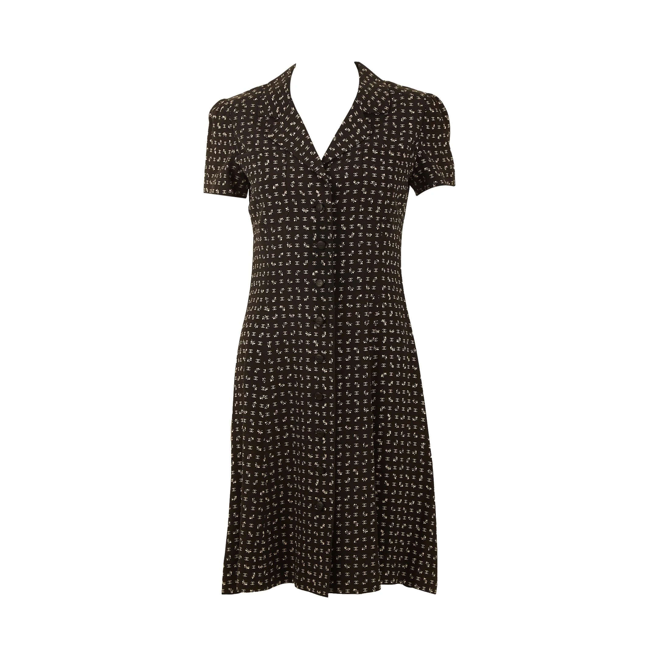 Chanel Black Butterfly Logo Button Dress