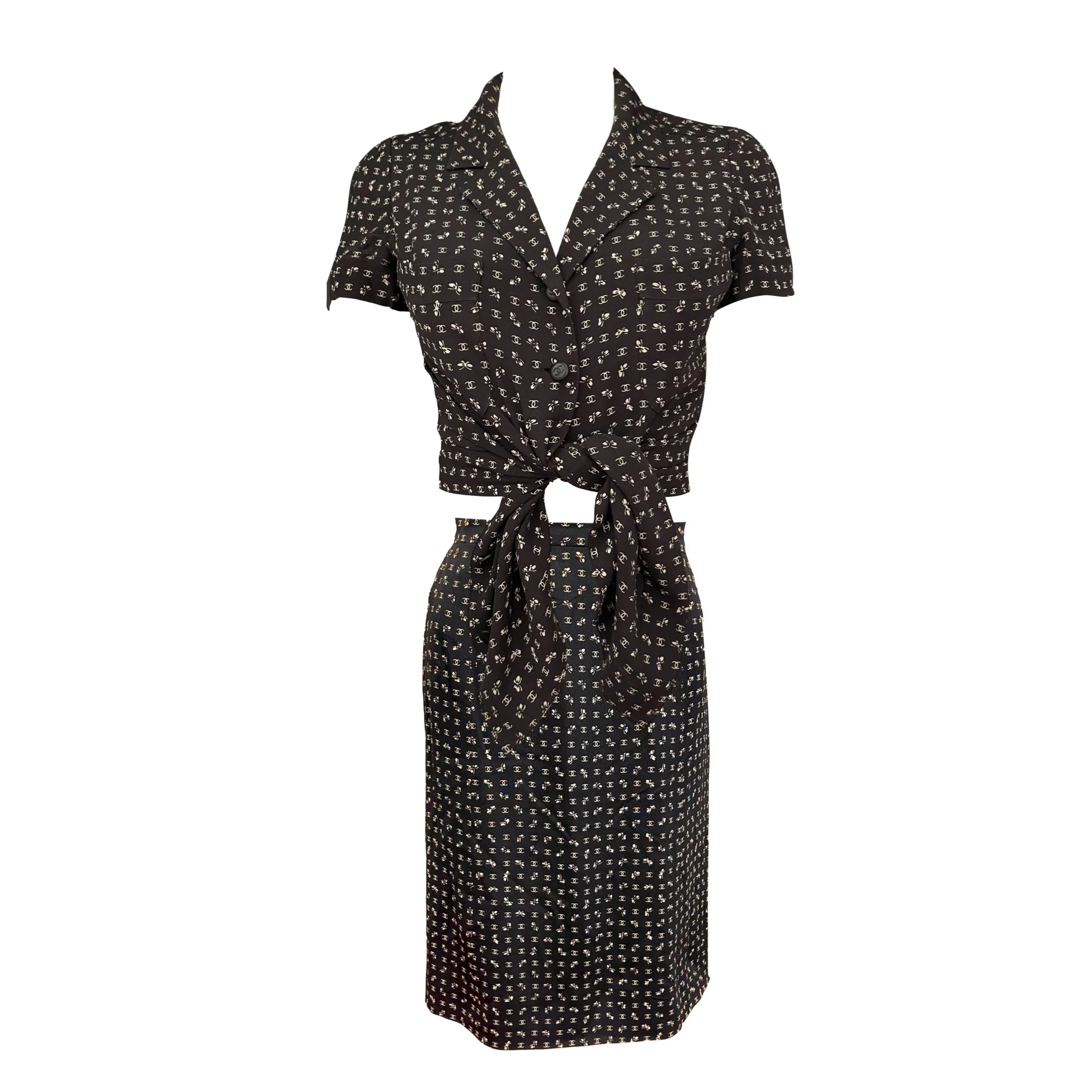 Chanel Black Butterfly Logo Skirt Set